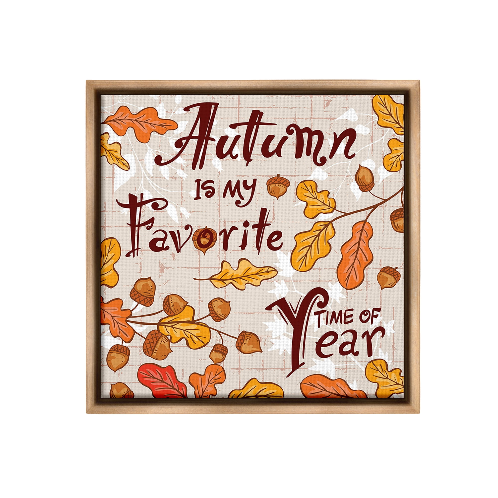 Stupell Industries Autumn Phrase with Leaves Holiday Painting Brown Floater Framed Canvas Art Print Wall Art, 18 x 18
