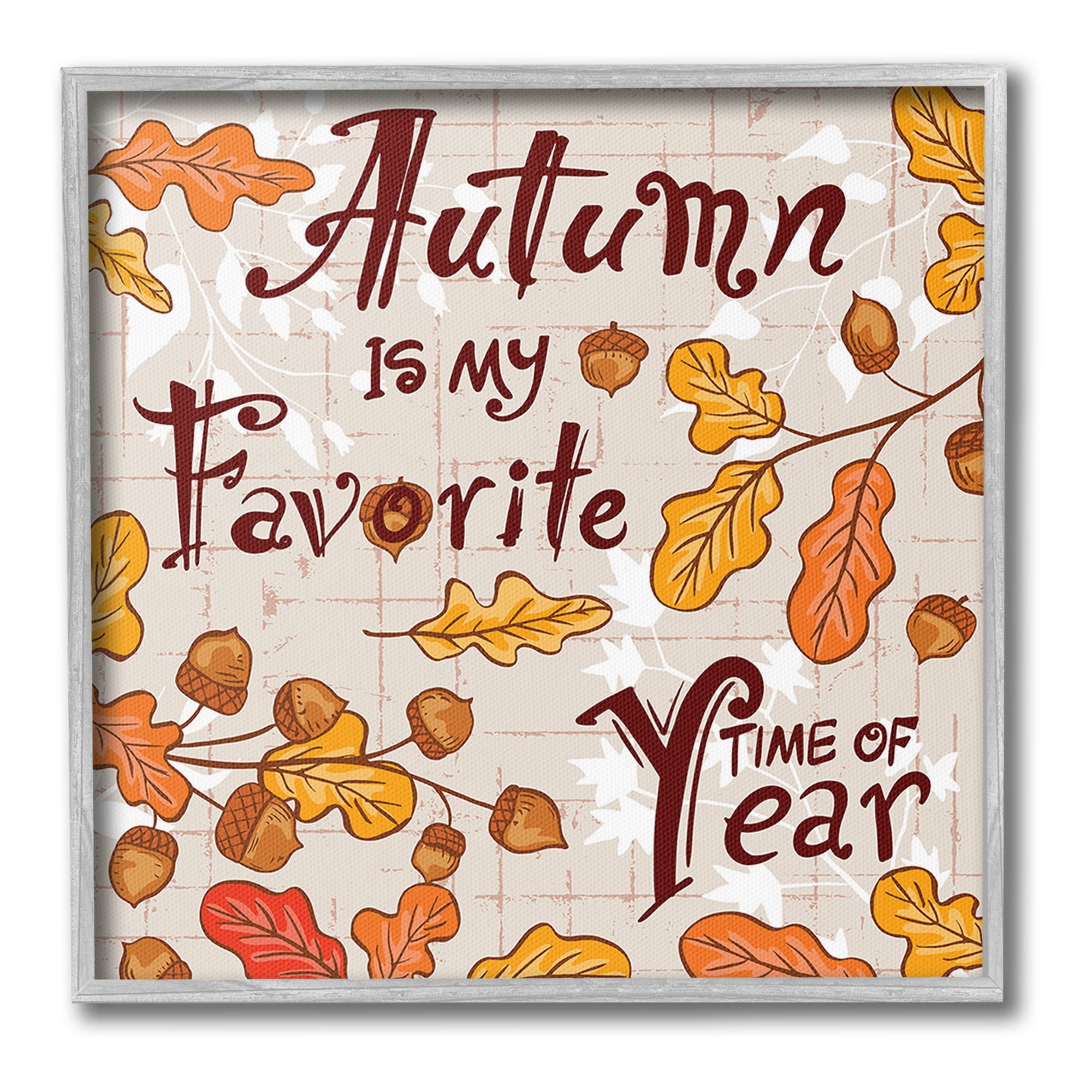 Stupell Industries Autumn Phrase with Leaves Holiday Painting Gray Framed Art Print Wall Art, 24 x 24