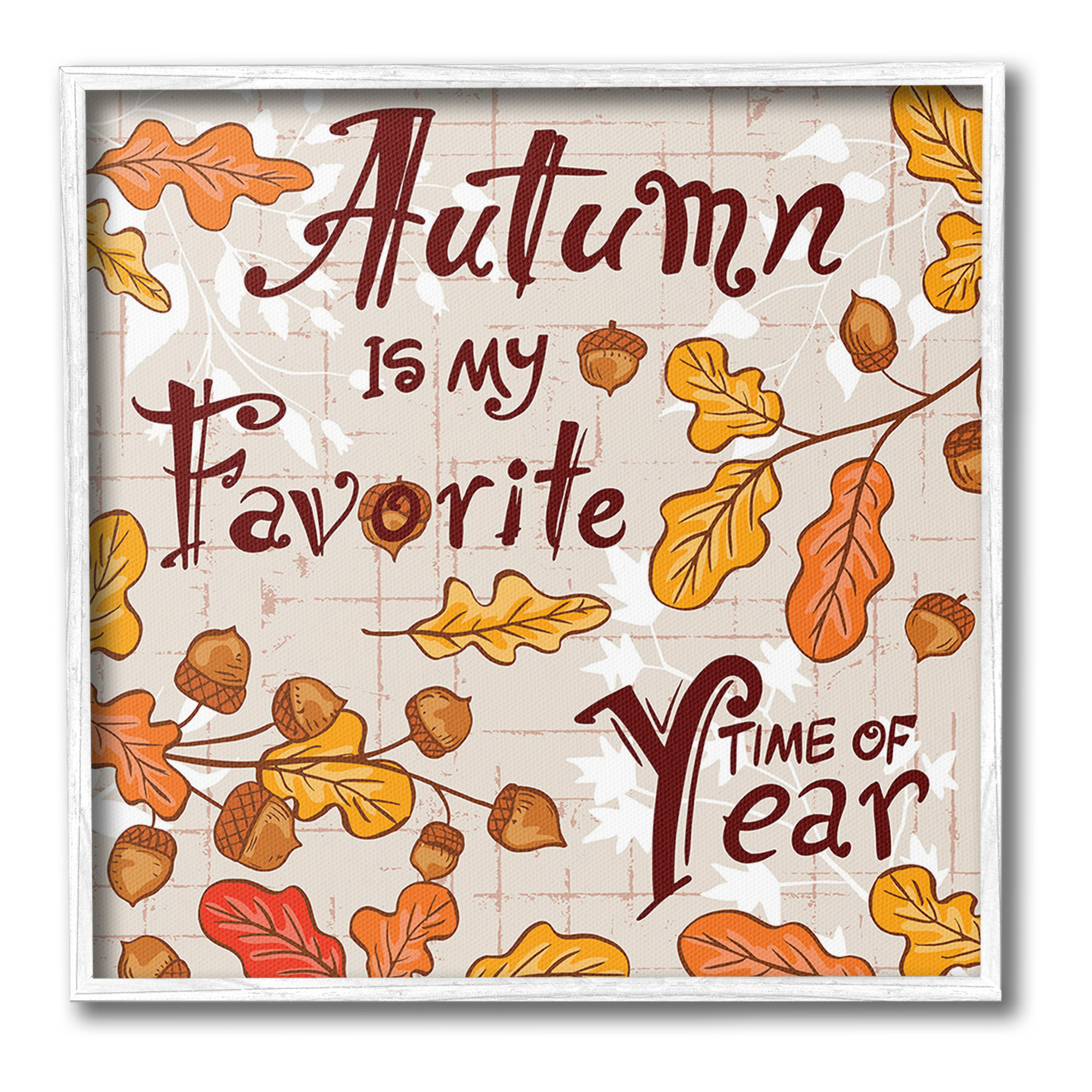 Stupell Industries Autumn Phrase with Leaves Holiday Painting White Framed Art Print Wall Art, 24 x 24