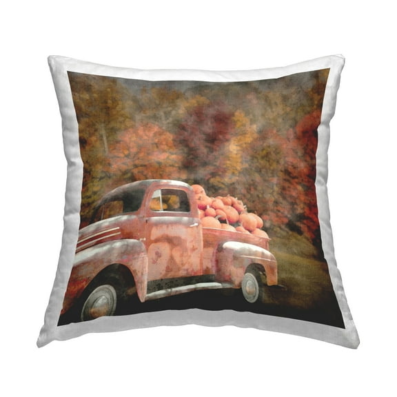 Stupell Industries Autumn Pickup with Pumpkins Square Decorative Printed Throw Pillow, 18 x 18
