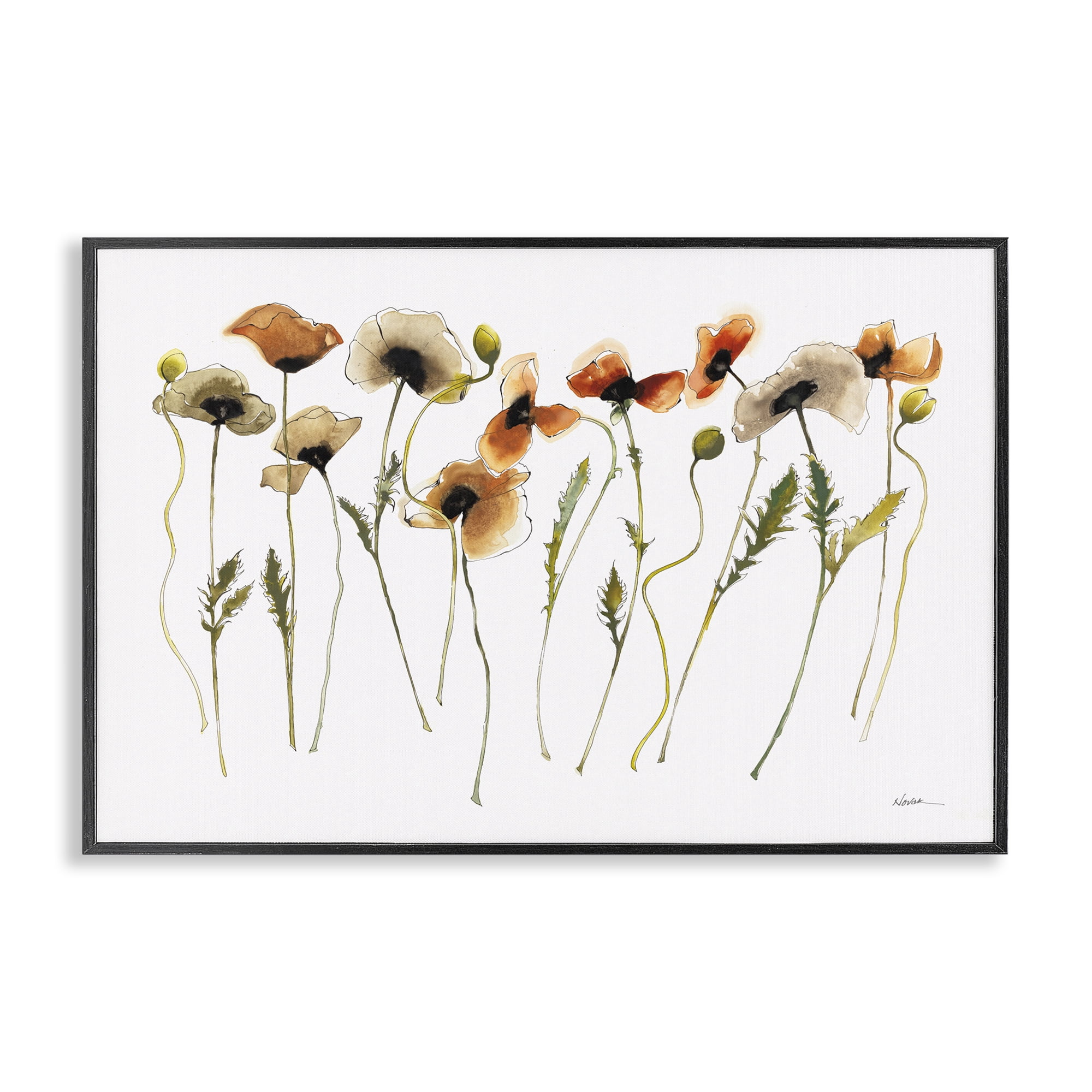 Stupell Industries Autumn Poppy Sprigs Botanical & Floral Painting Black Framed Art Print Wall Art, 24 x 16