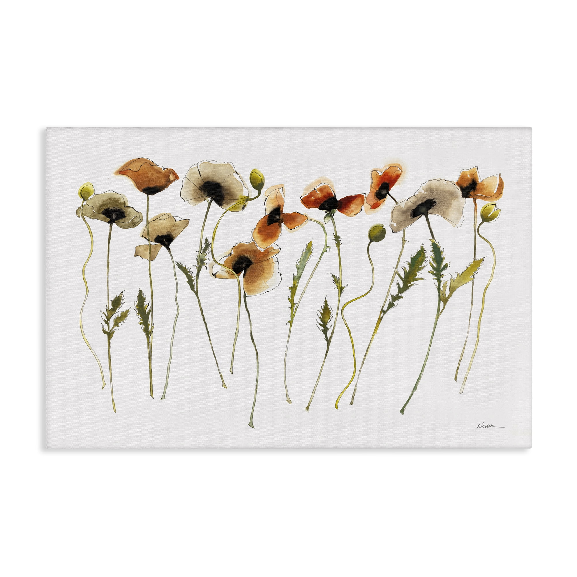 Stupell Industries Autumn Poppy Sprigs Botanical & Floral Painting Gallery Wrapped Canvas Art Print Wall Art, 45 x 30