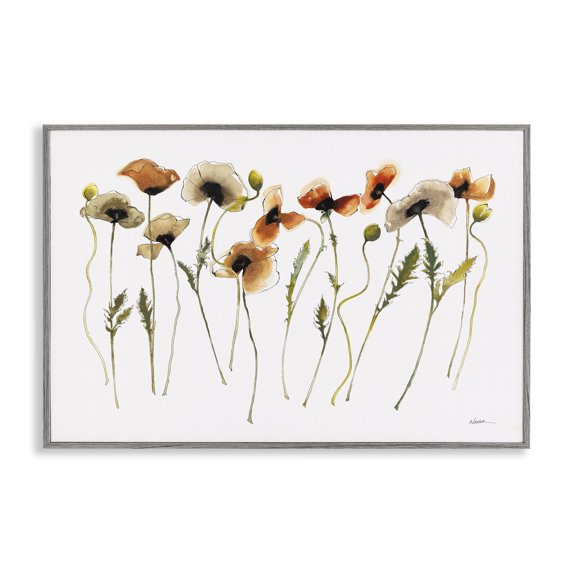 Stupell Industries Autumn Poppy Sprigs Botanical & Floral Painting Gray Framed Art Print Wall Art, 24 x 16