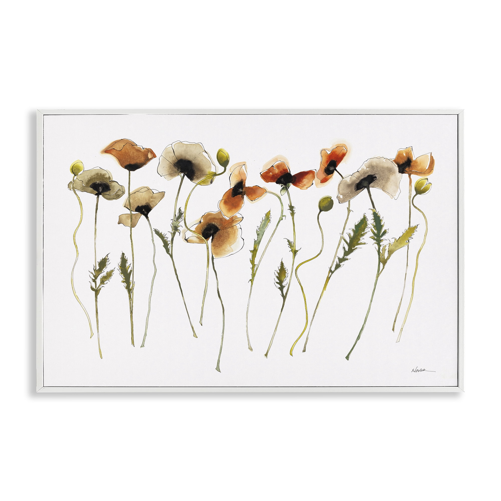 Stupell Industries Autumn Poppy Sprigs Botanical & Floral Painting White Framed Art Print Wall Art, 18 x 12