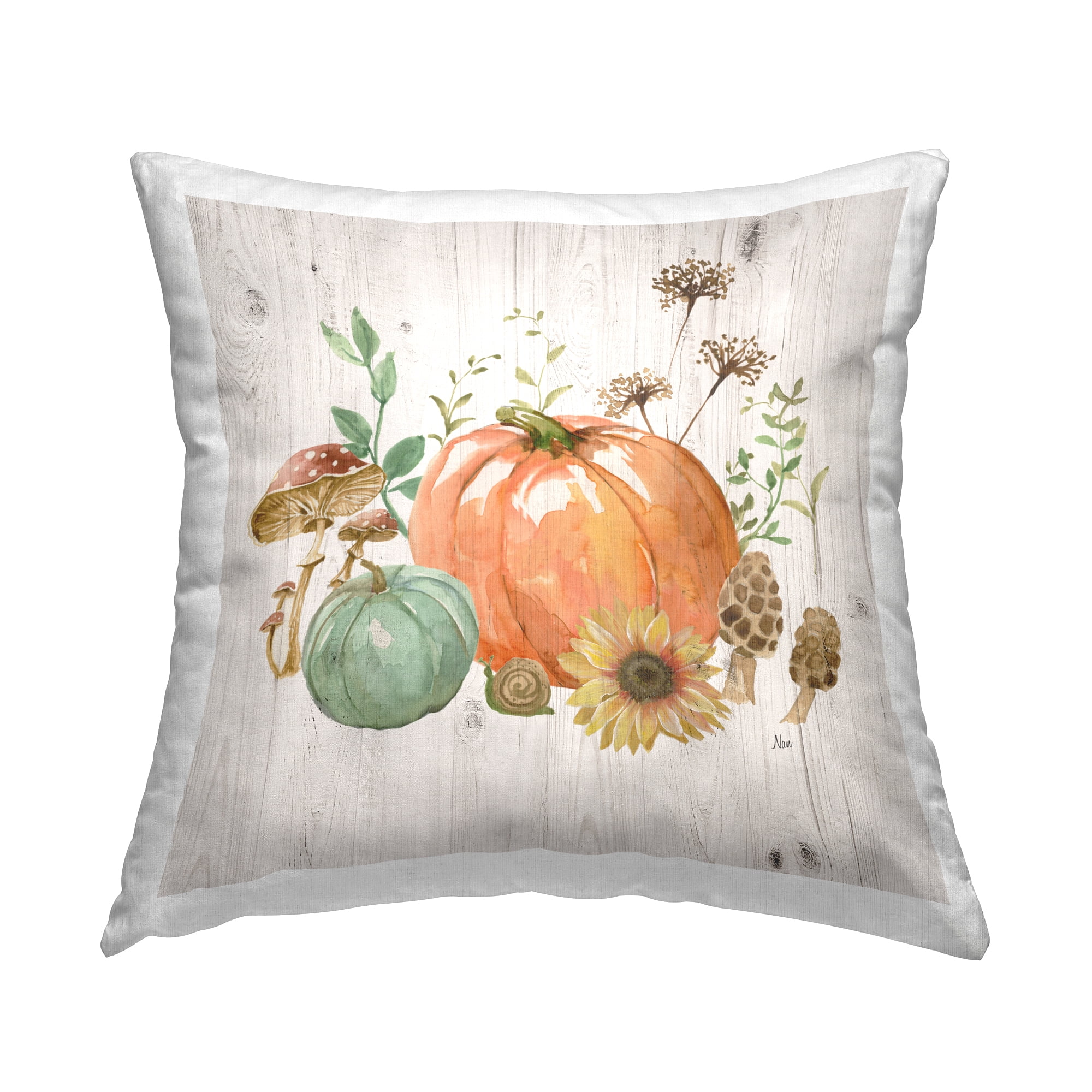 Stupell Industries Autumn Pumpkin Mushrooms Decorative Printed Throw Pillow, 18 x 18