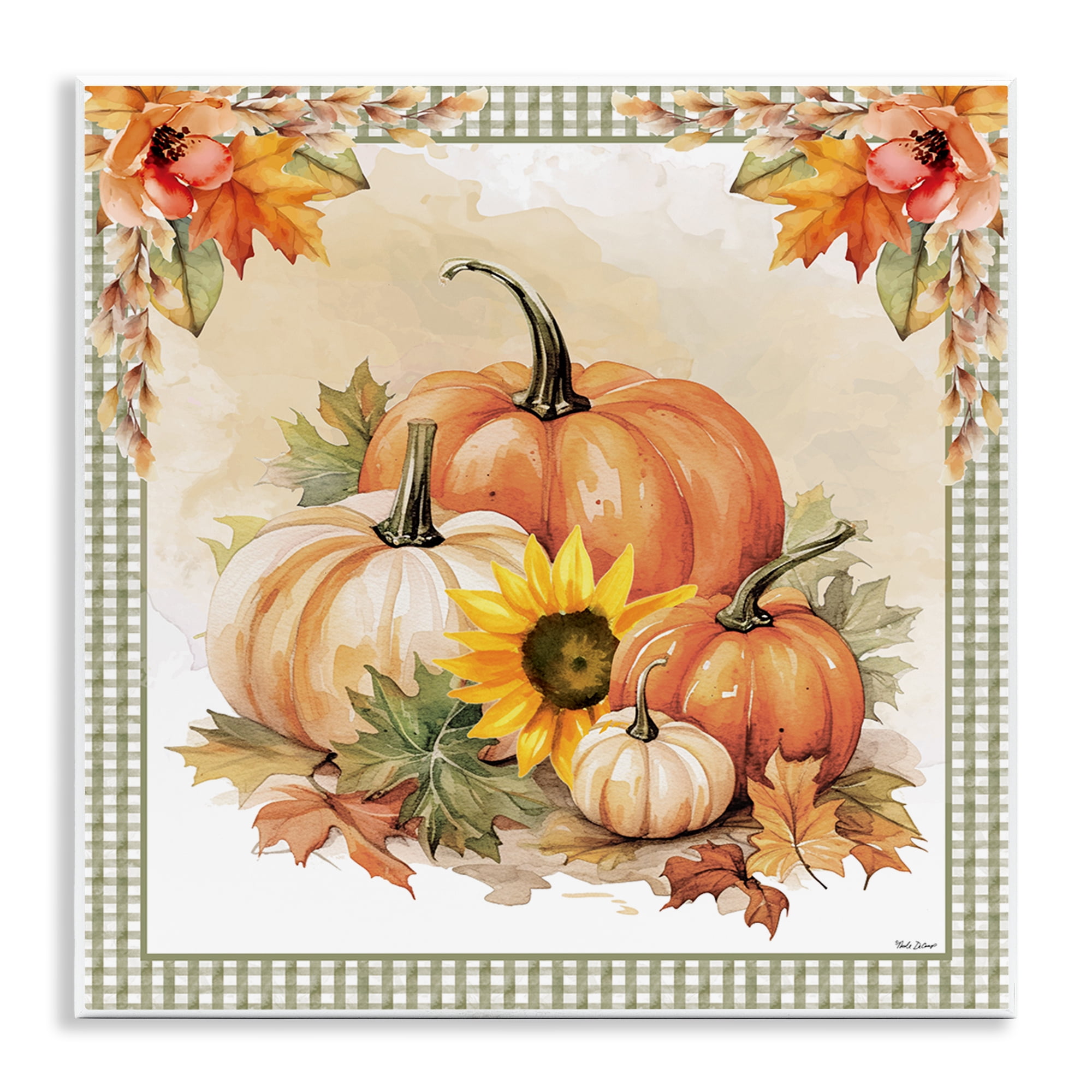 Stupell Industries Autumn Pumpkins Floral Border Botanical & Floral Painting Unframed Art Prints Wall Art, 12 x 12