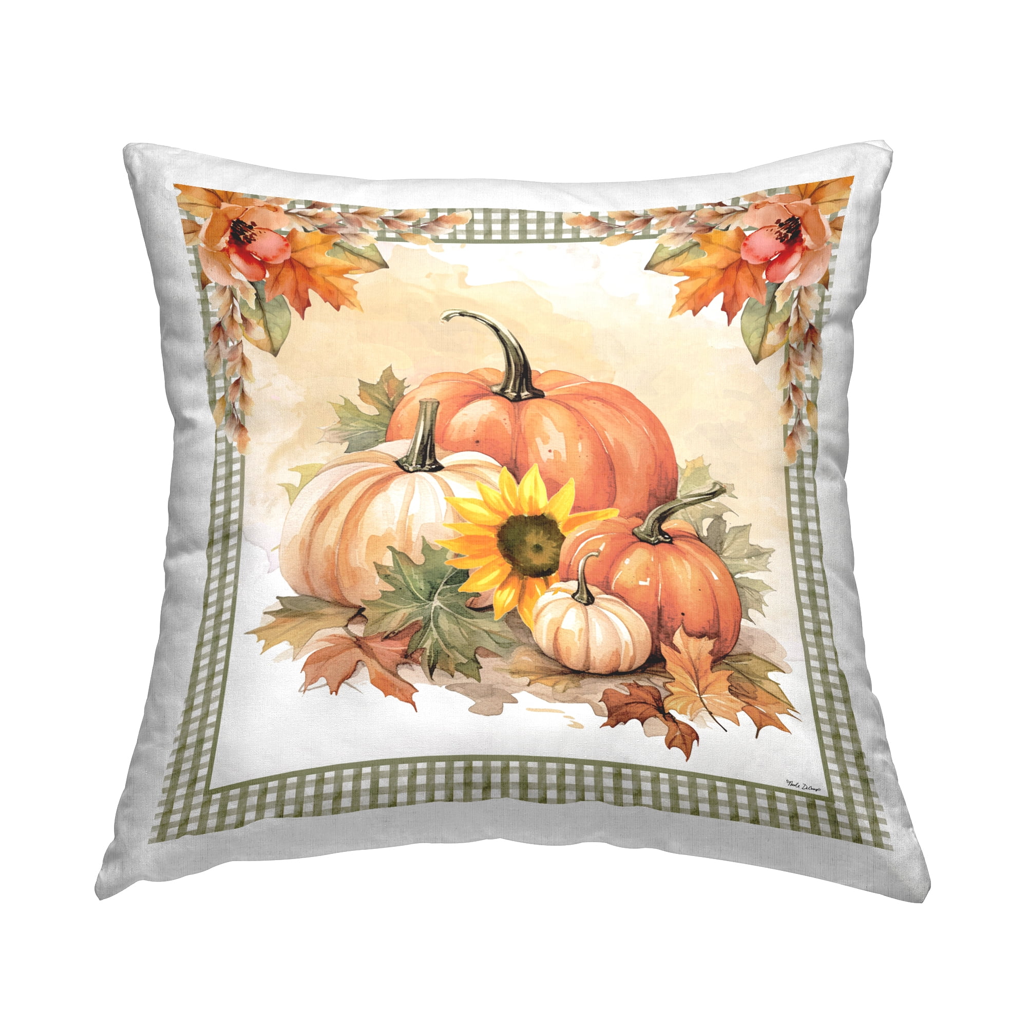 Stupell Industries Autumn Pumpkins Floral Border Decorative Printed Throw Pillow, 18 x 18