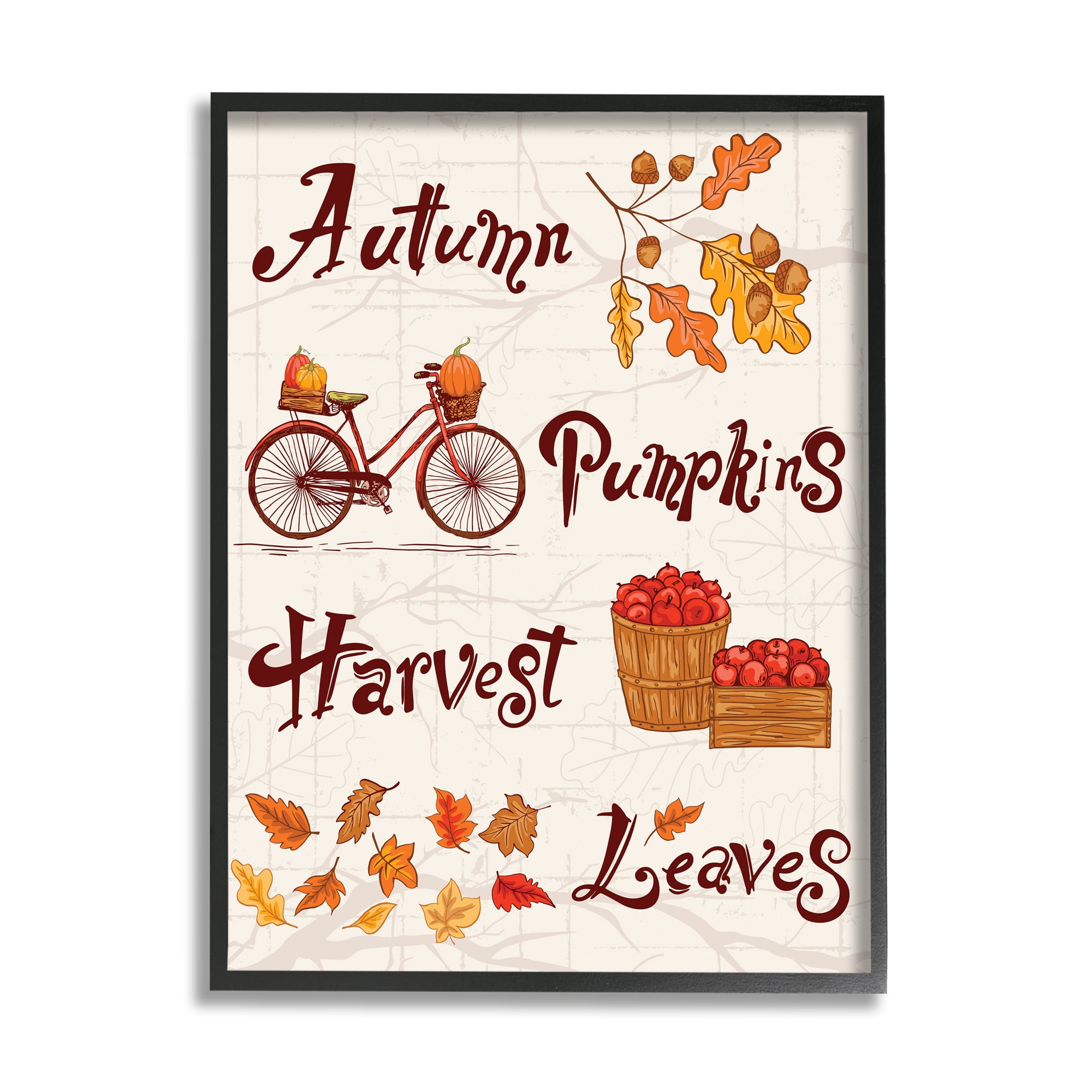 Stupell Industries Autumn Pumpkins Harvest Leaves Botanical & Floral Painting Black Framed Art Print Wall Art, 11 x 14