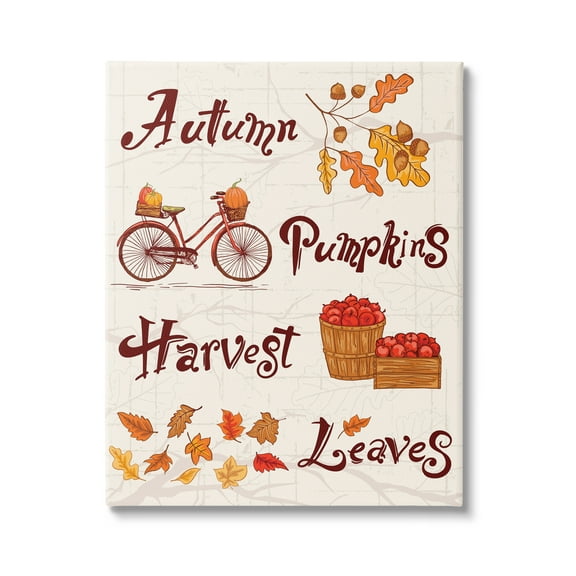 Stupell Industries Autumn Pumpkins Harvest Leaves Botanical & Floral Painting Gallery Wrapped Canvas Art Print Wall Art, 16 x 20
