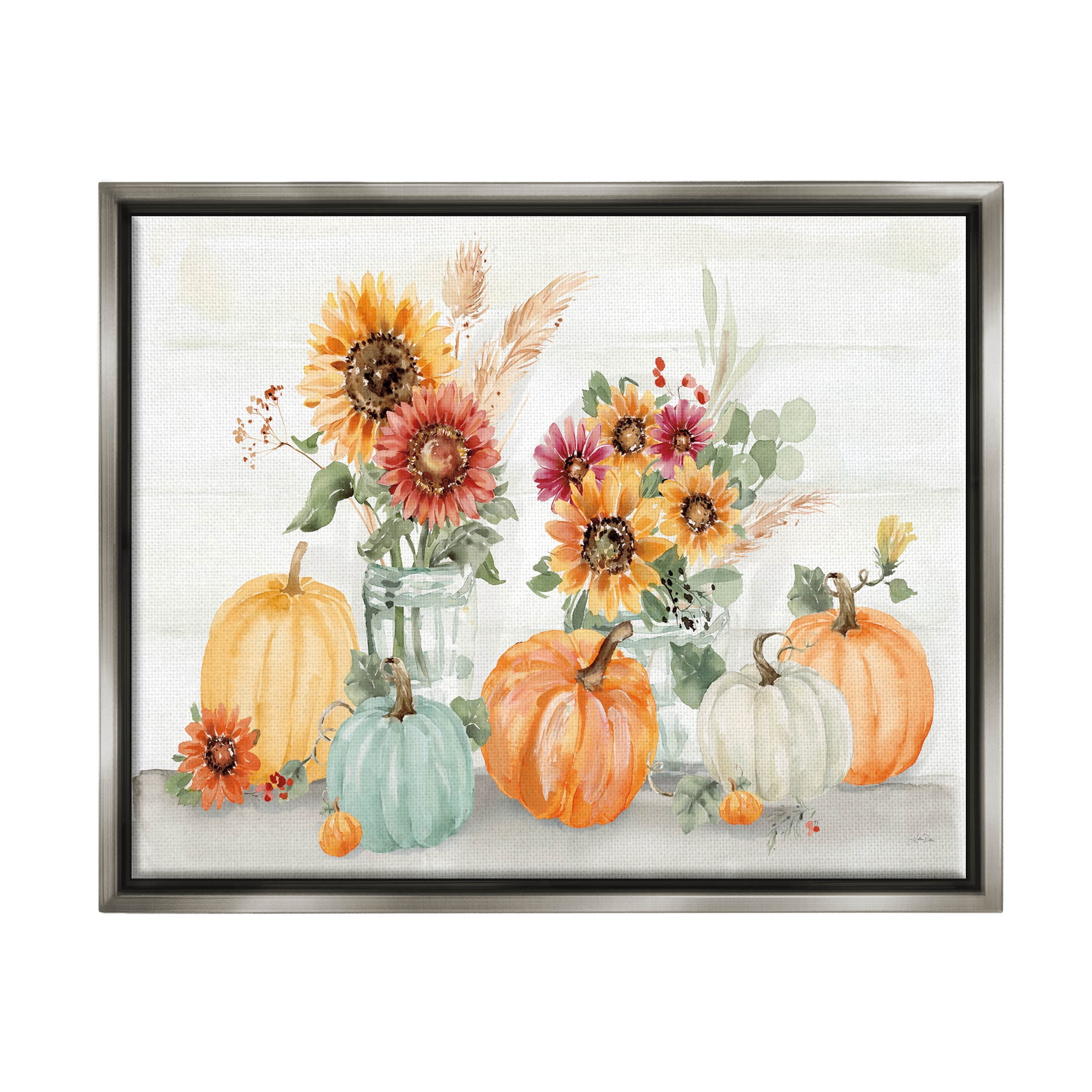 Stupell Industries Autumn Ramble Country Bouquets Graphic Art Luster Gray Floating Framed Canvas Print Wall Art, Design by Katrina Pete