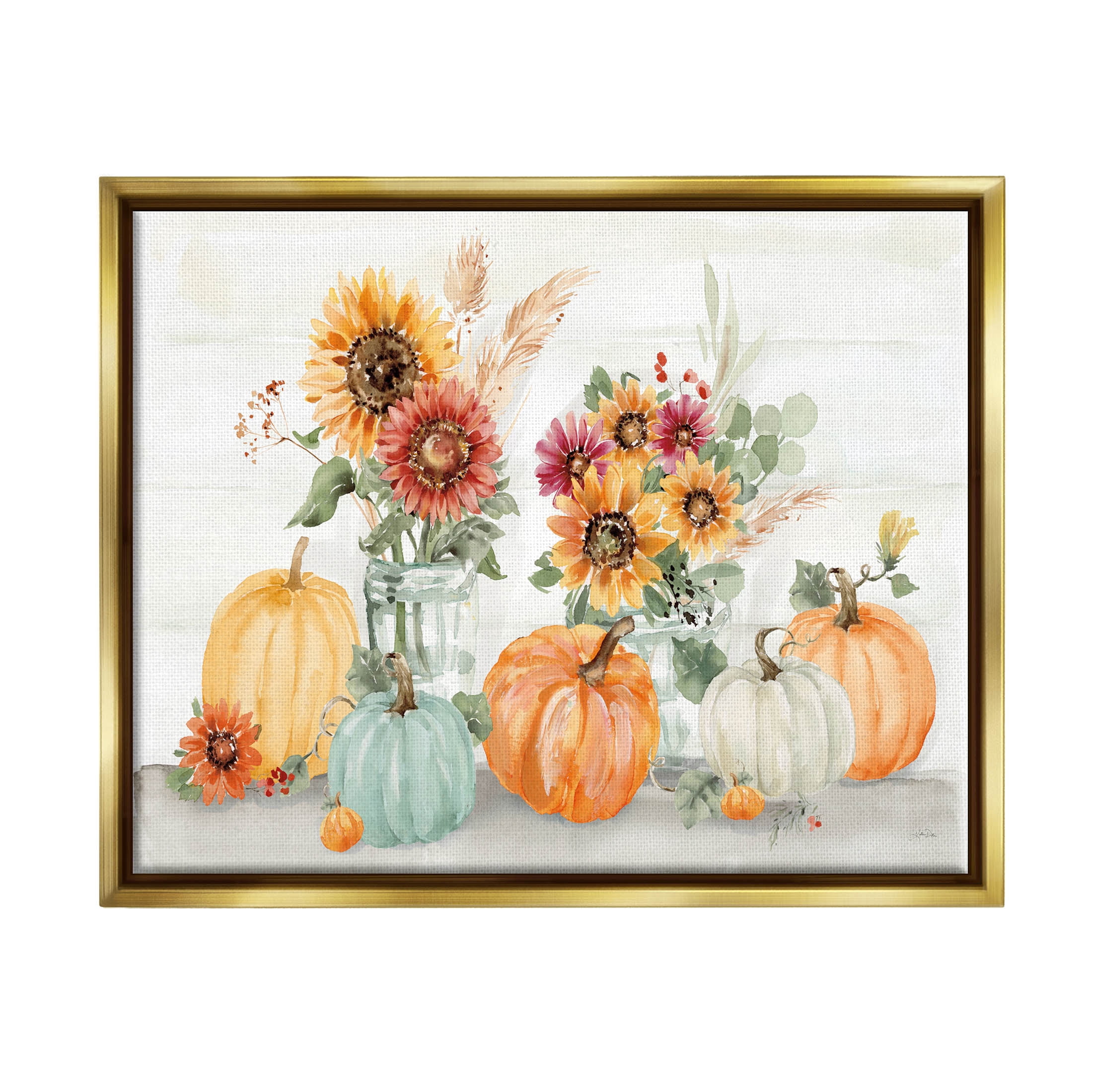 Stupell Industries Autumn Ramble Country Bouquets Graphic Art Metallic Gold Floating Framed Canvas Print Wall Art, Design by Katrina Pete