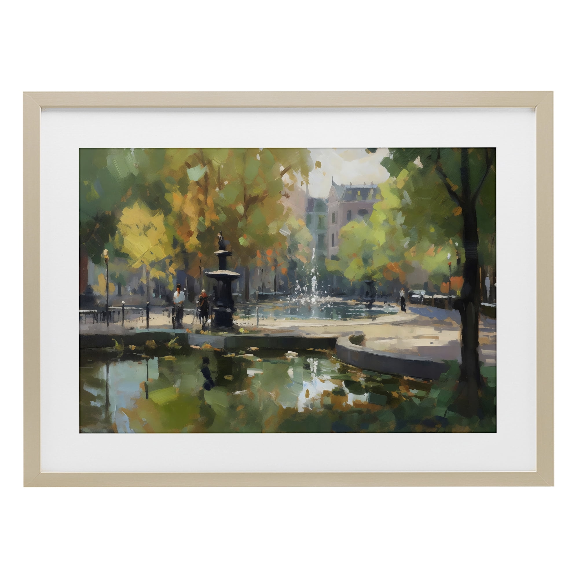 Stupell Industries Autumn Reflections at Park Fountain Birch Framed Print Under Glass, design by Creative Studio