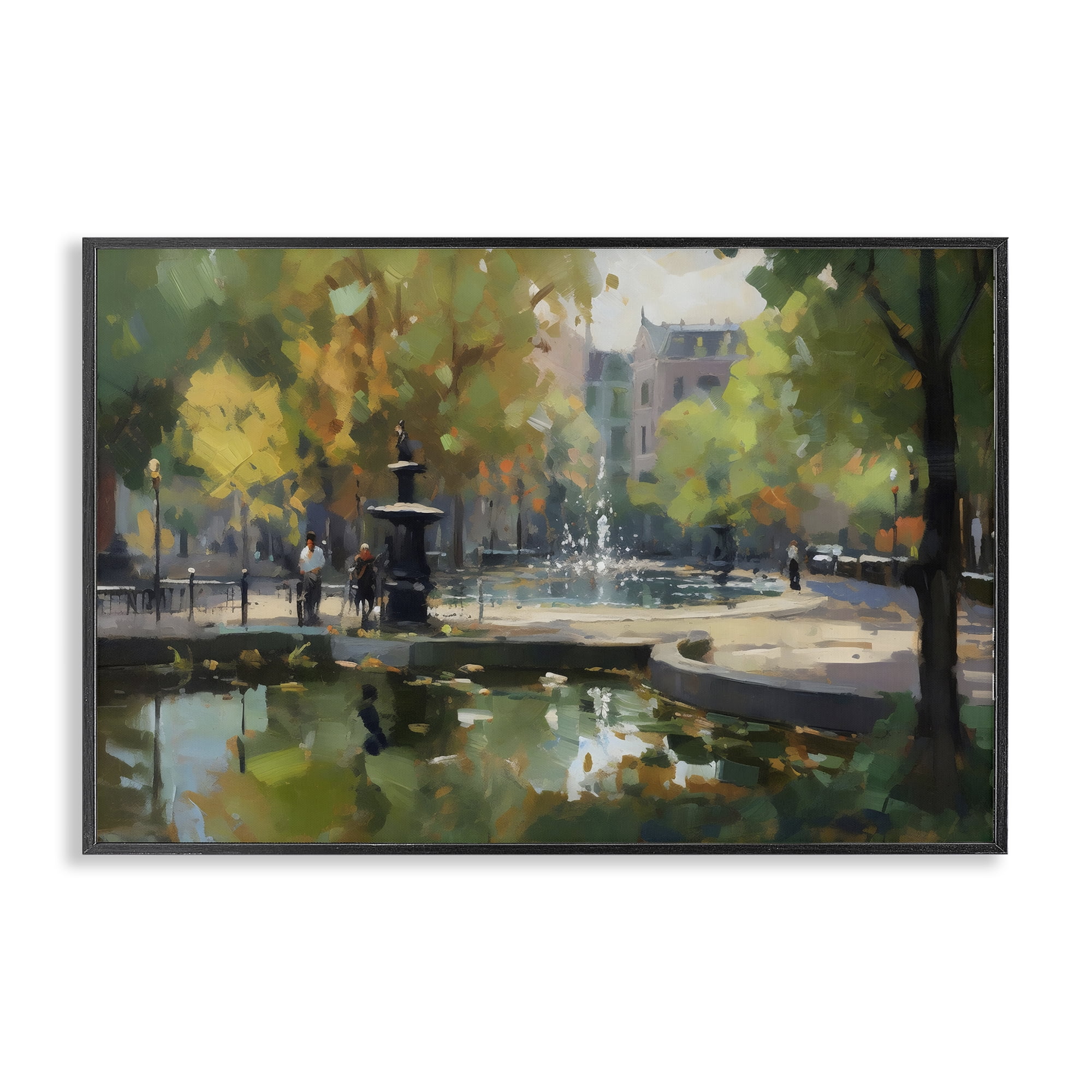 Stupell Industries Autumn Reflections at Park Fountain Black Framed Giclee Art, design by Creative Studio