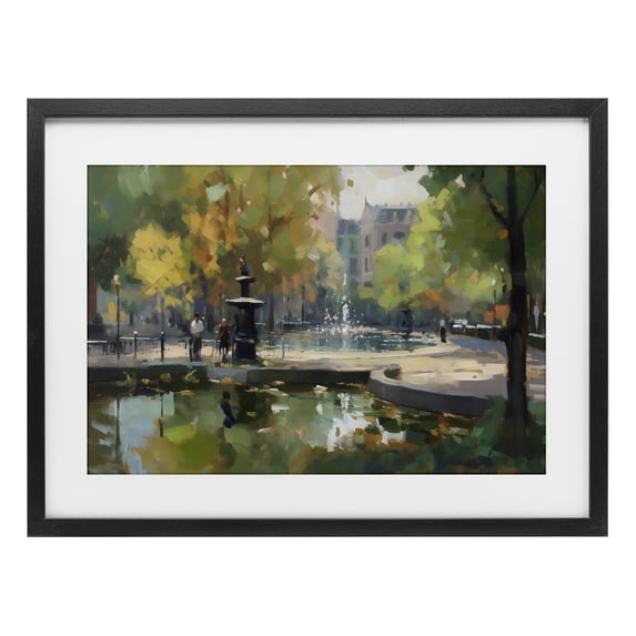 Stupell Industries Transitional Autumn Reflections at Park Fountain Black Framed Print Under Glass, 20 x 14, by Creative Studio