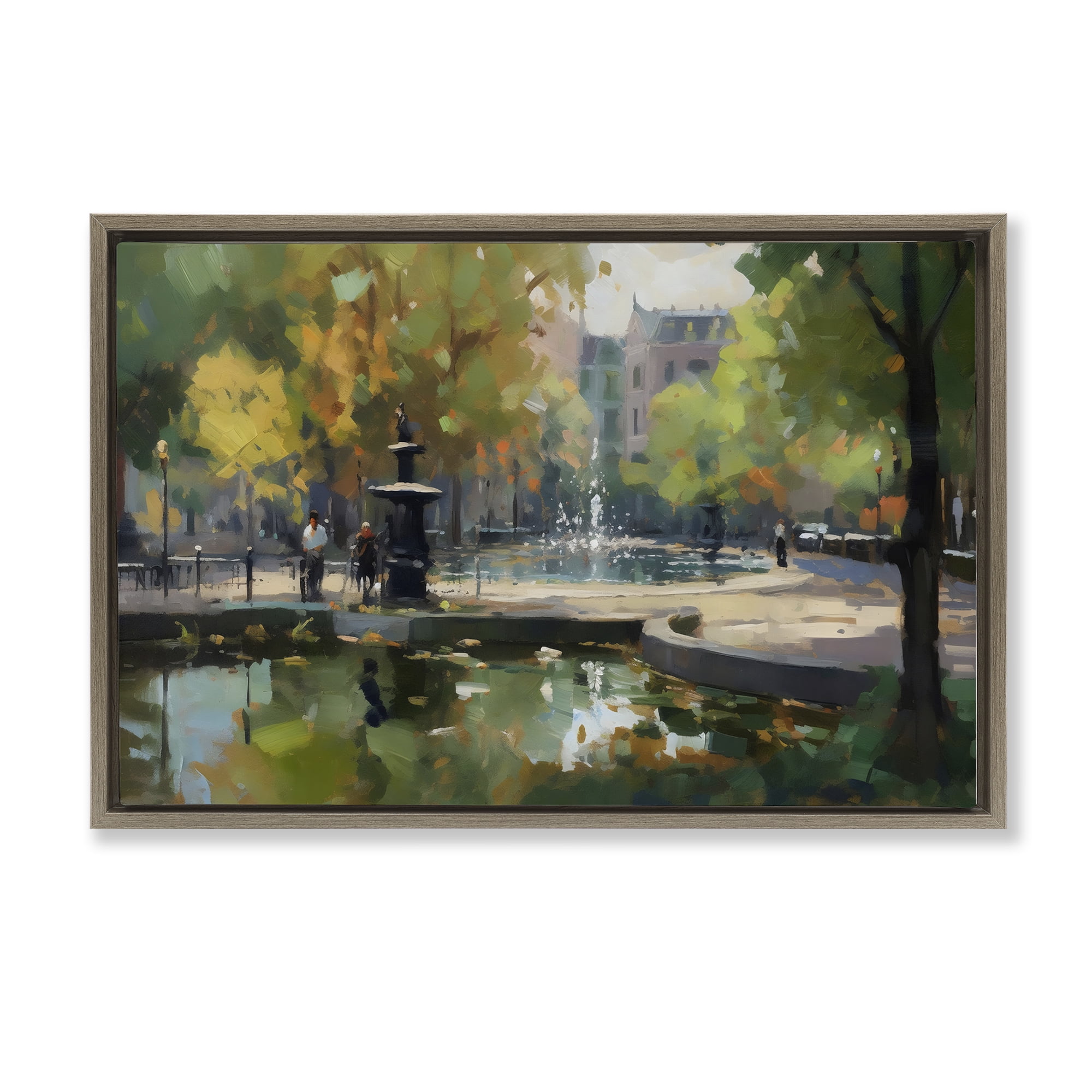 Stupell Industries Autumn Reflections at Park Fountain Brown Framed Floater Canvas Wall Art, design by Creative Studio