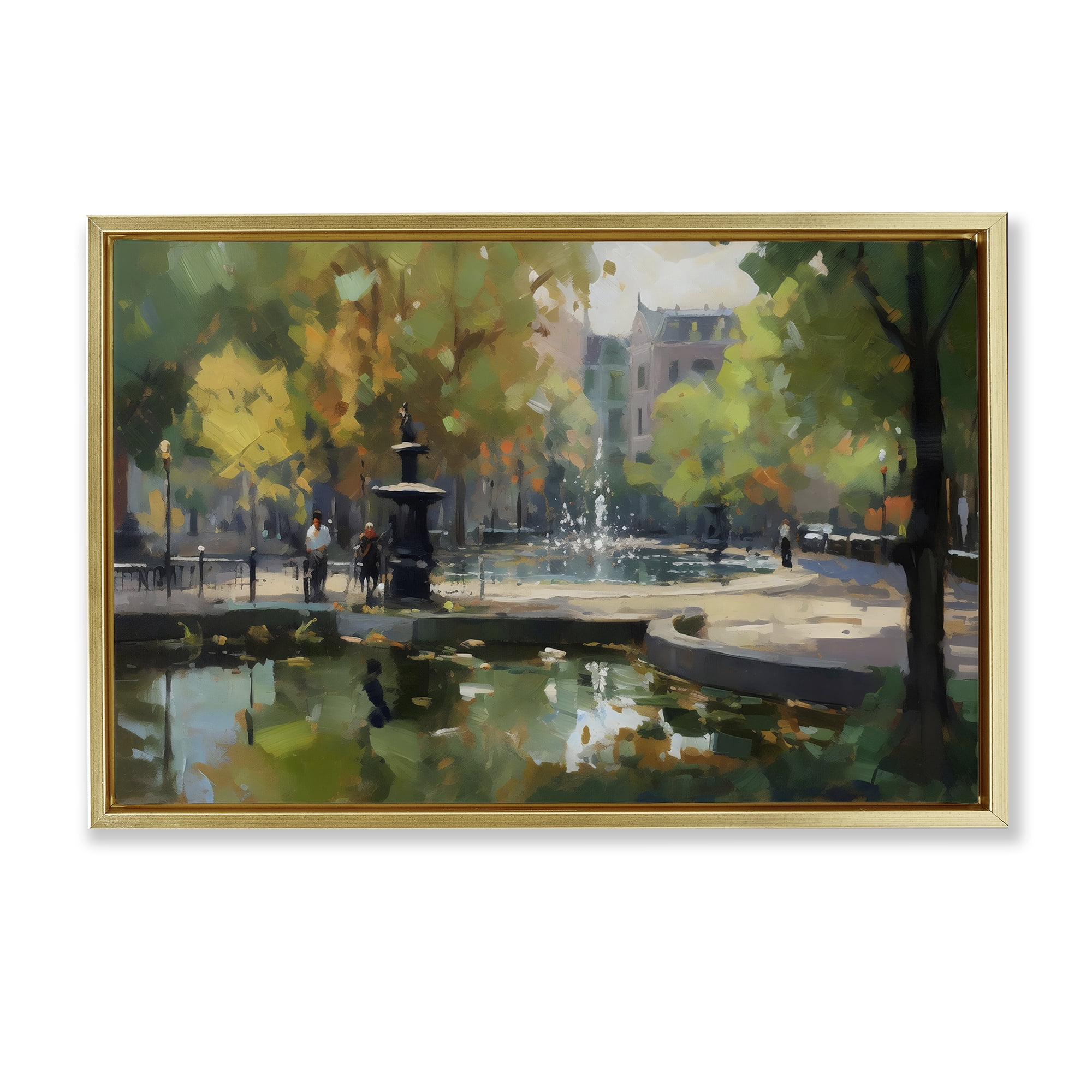 Stupell Industries Autumn Reflections at Park Fountain Gold Framed Floater Canvas Wall Art, design by Creative Studio