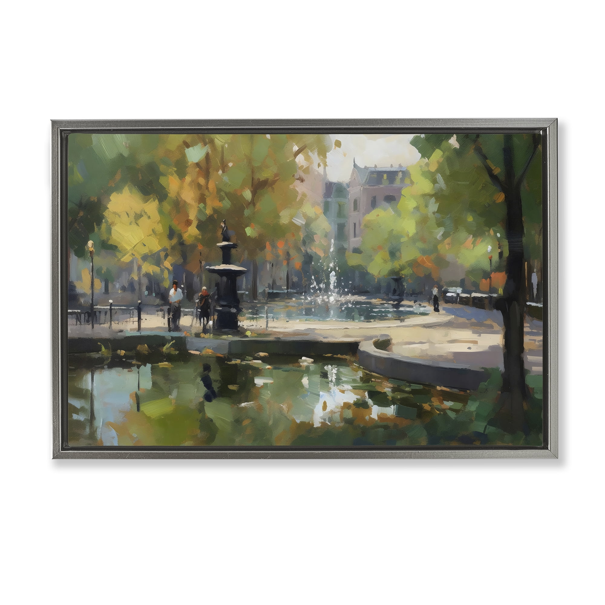 Stupell Industries Autumn Reflections at Park Fountain Gray Framed Floater Canvas Wall Art, design by Creative Studio