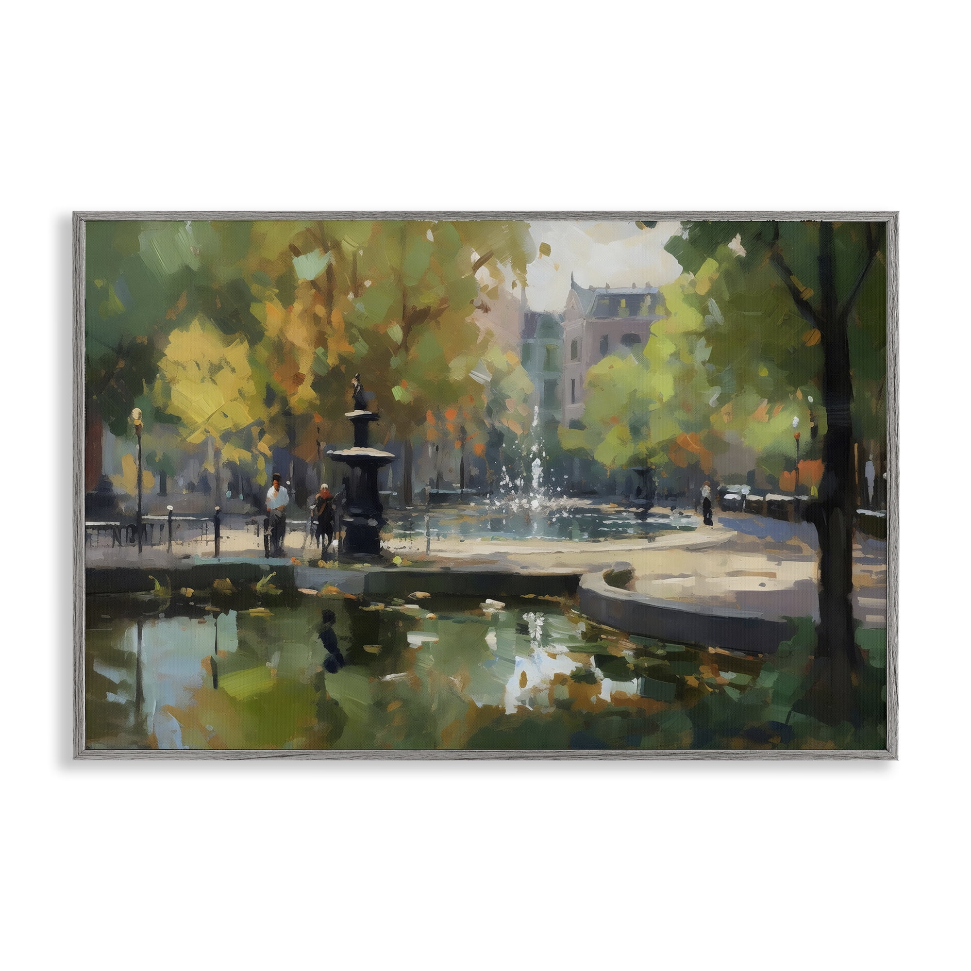 Stupell Industries Autumn Reflections at Park Fountain Gray Framed Giclee Art, design by Creative Studio