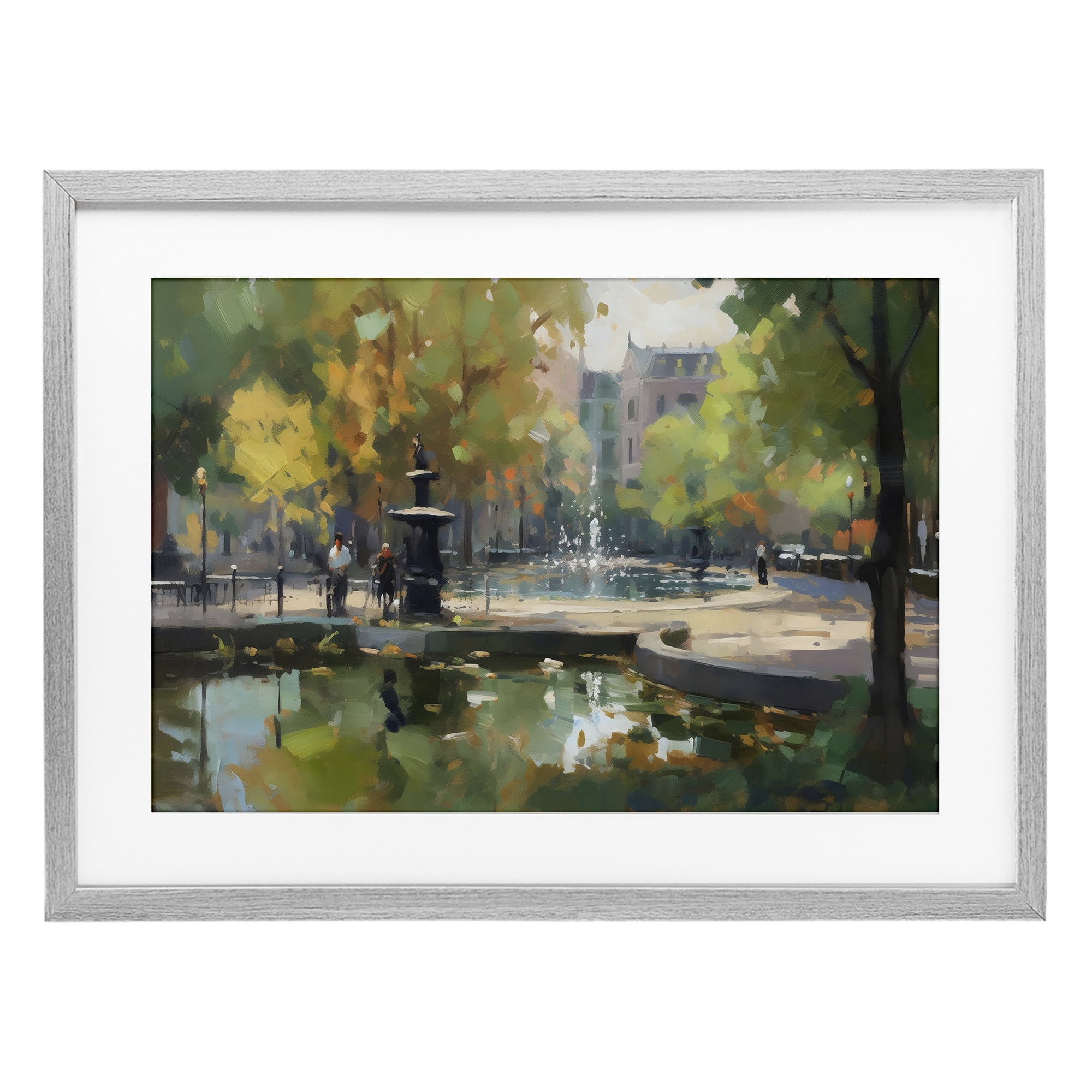 Stupell Industries Autumn Reflections at Park Fountain Gray Framed Print Under Glass, design by Creative Studio