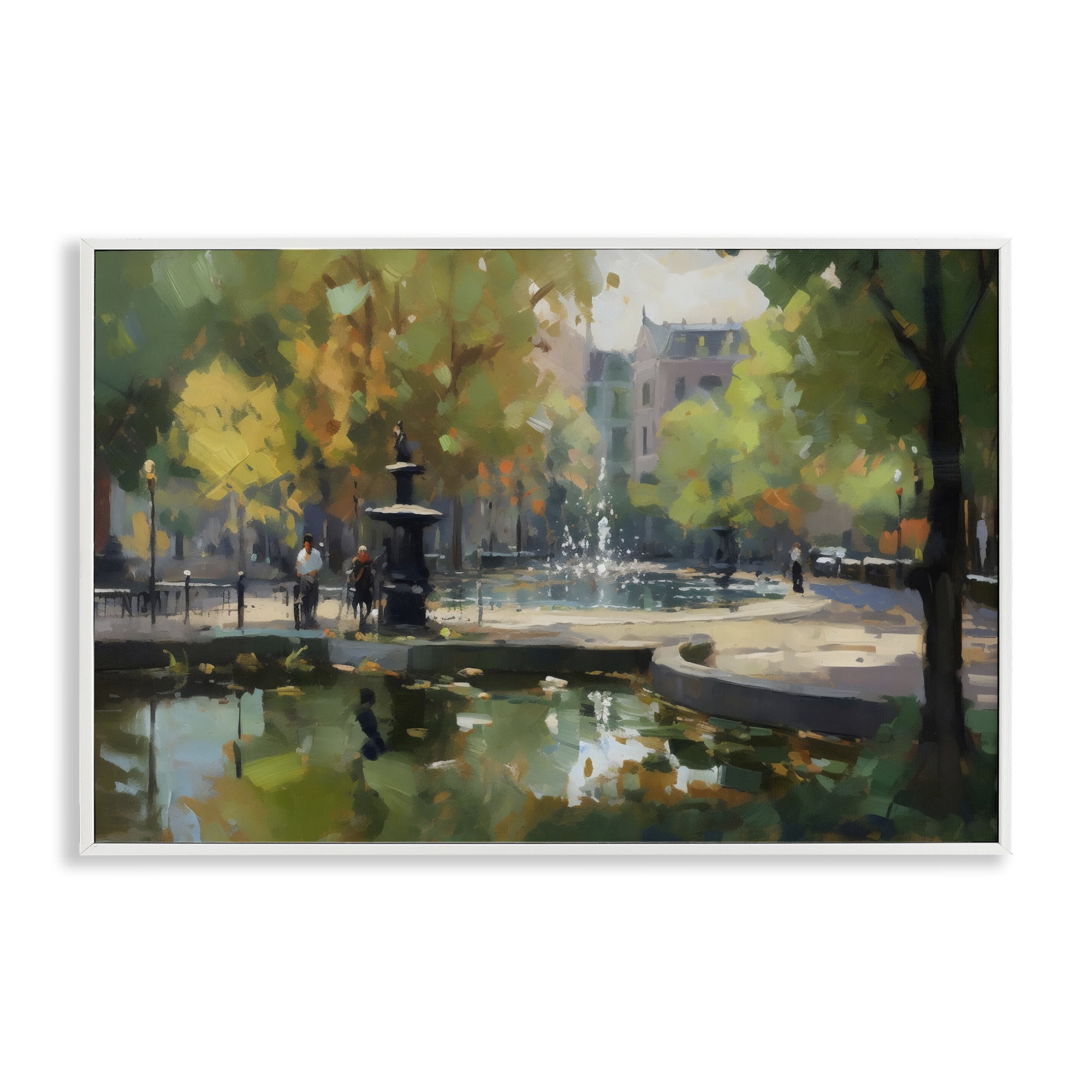 Stupell Industries Autumn Reflections at Park Fountain White Framed Giclee Art, design by Creative Studio