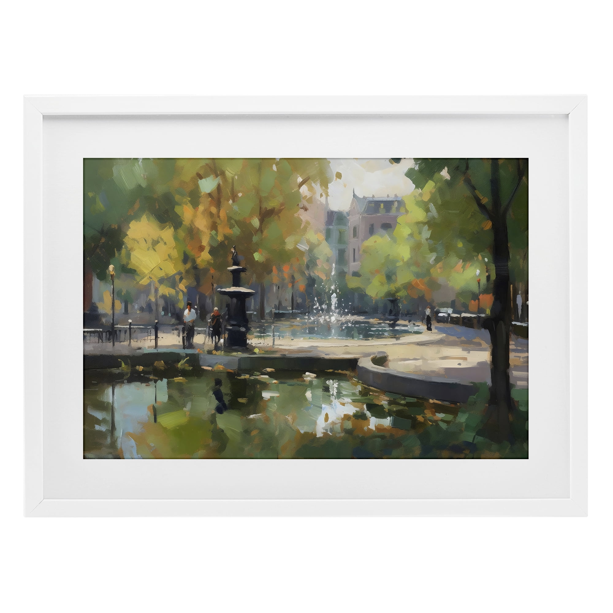 Stupell Industries Autumn Reflections at Park Fountain White Framed Print Under Glass, design by Creative Studio