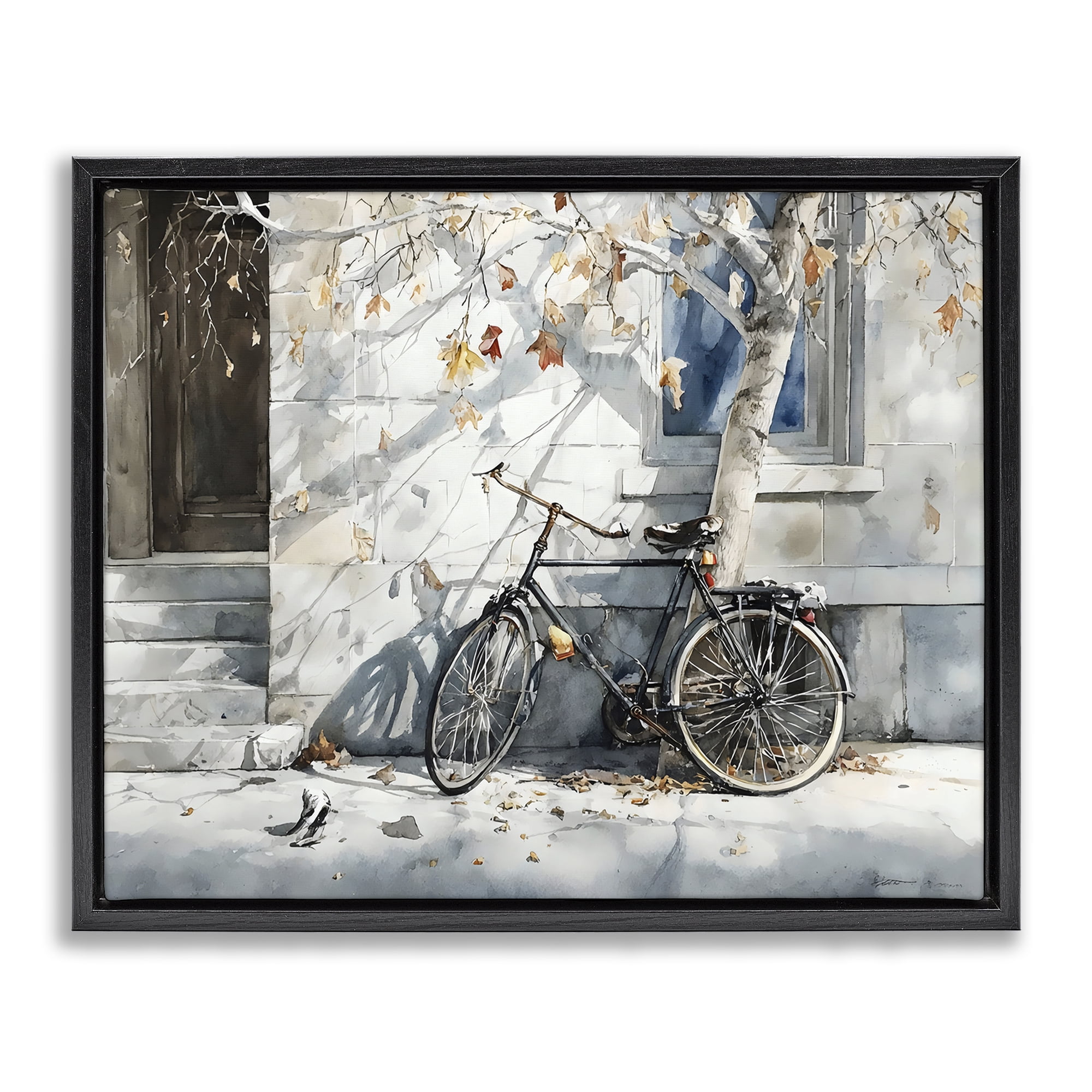 Stupell Industries Autumn Ride on Quiet Street Black Framed Floater Canvas Wall Art, design by Franklyn Gregory