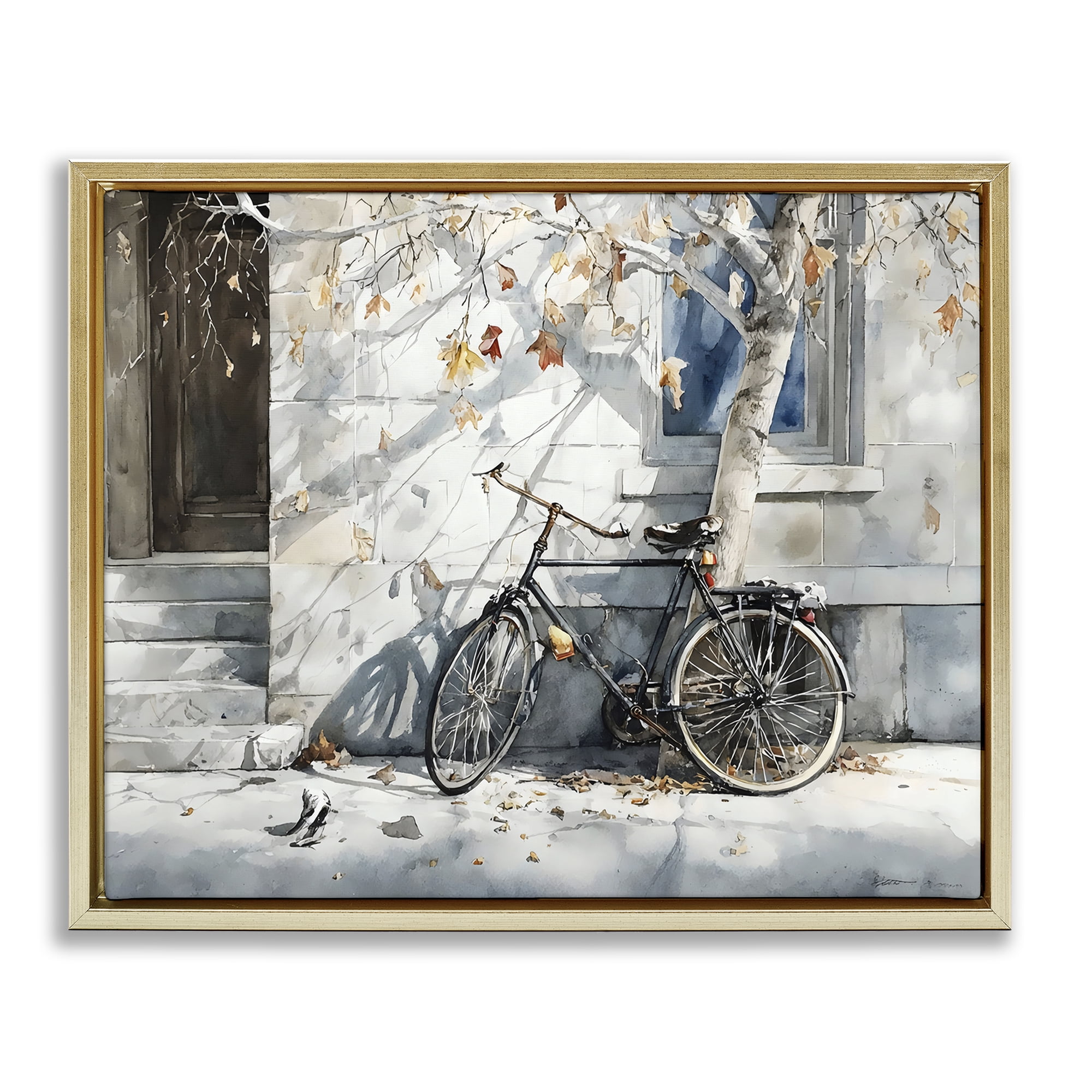 Stupell Industries Autumn Ride on Quiet Street Gold Framed Floater Canvas Wall Art, design by Franklyn Gregory