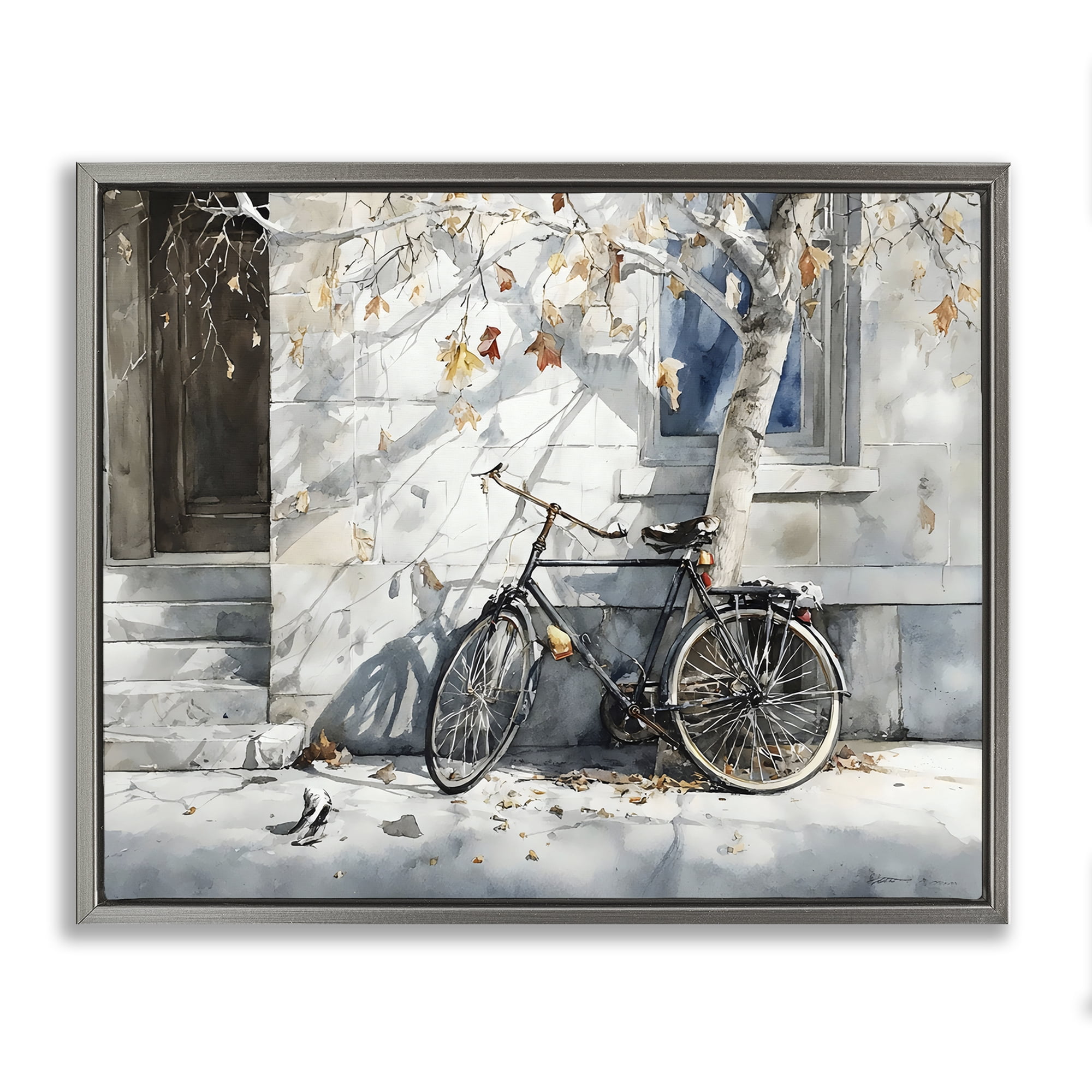 Stupell Industries Autumn Ride on Quiet Street Gray Framed Floater Canvas Wall Art, design by Franklyn Gregory