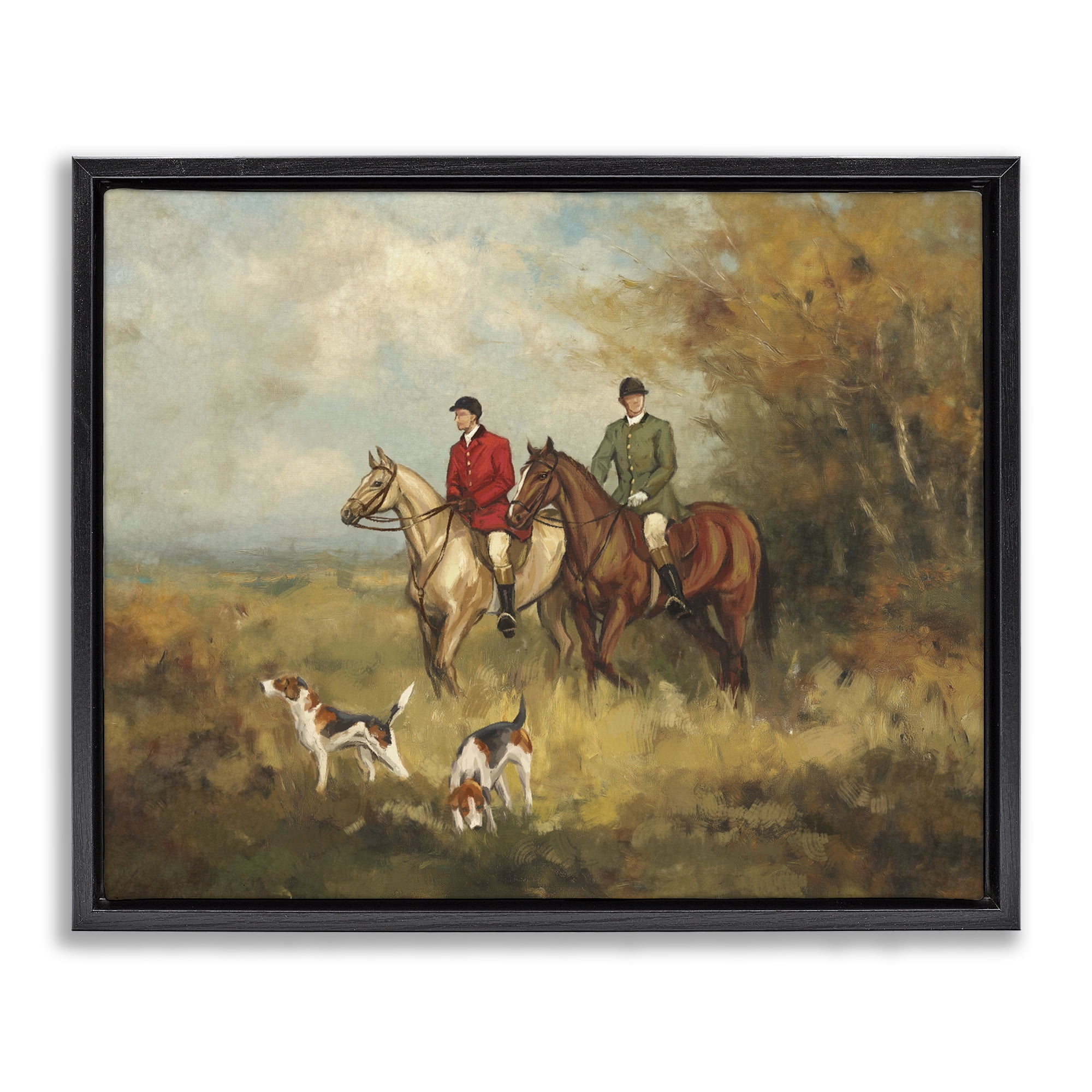 Stupell Industries Autumn Riders with Hounds Black Framed Floater Canvas Wall Art, design by Ziwei Li