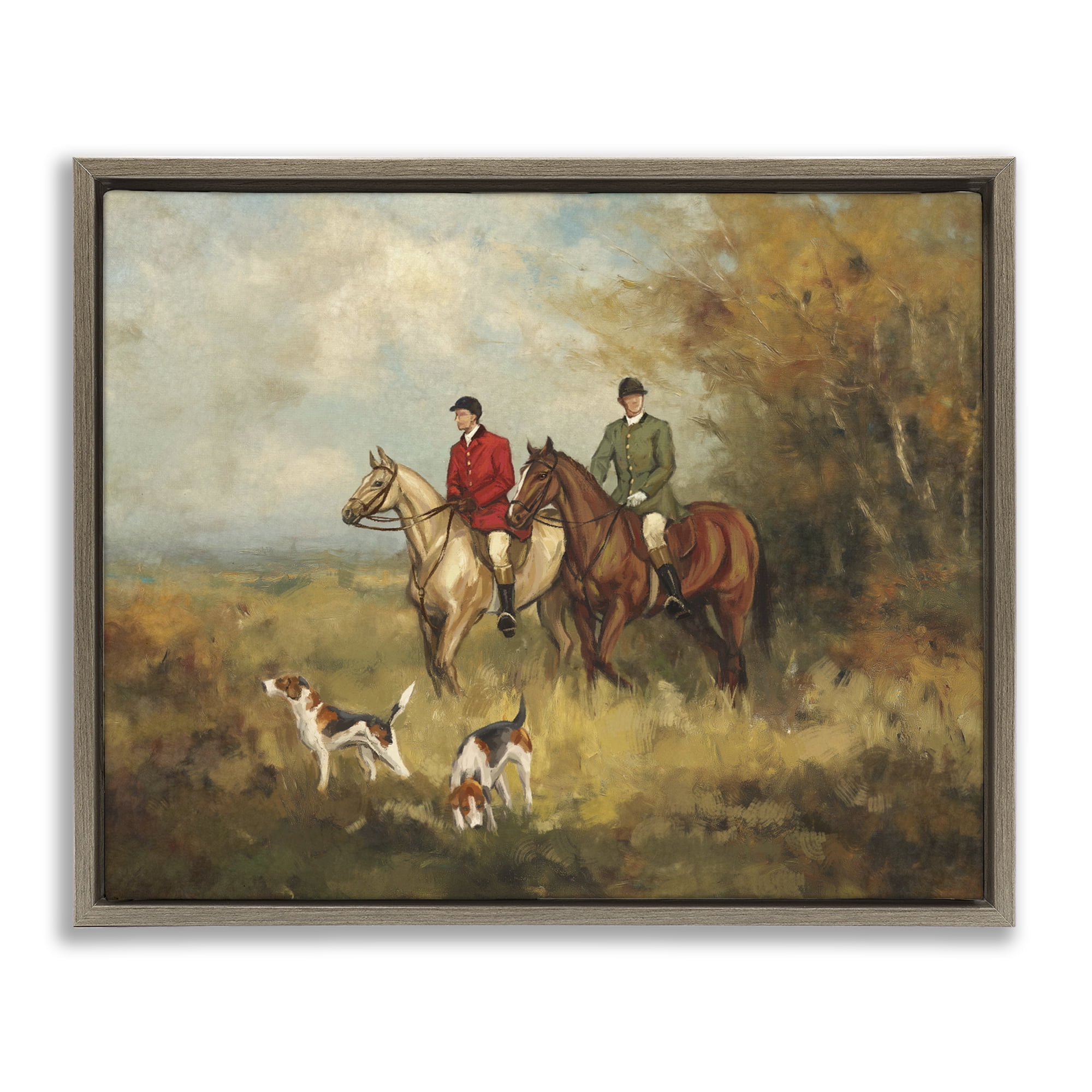 Stupell Industries Autumn Riders with Hounds Brown Framed Floater Canvas Wall Art, design by Ziwei Li