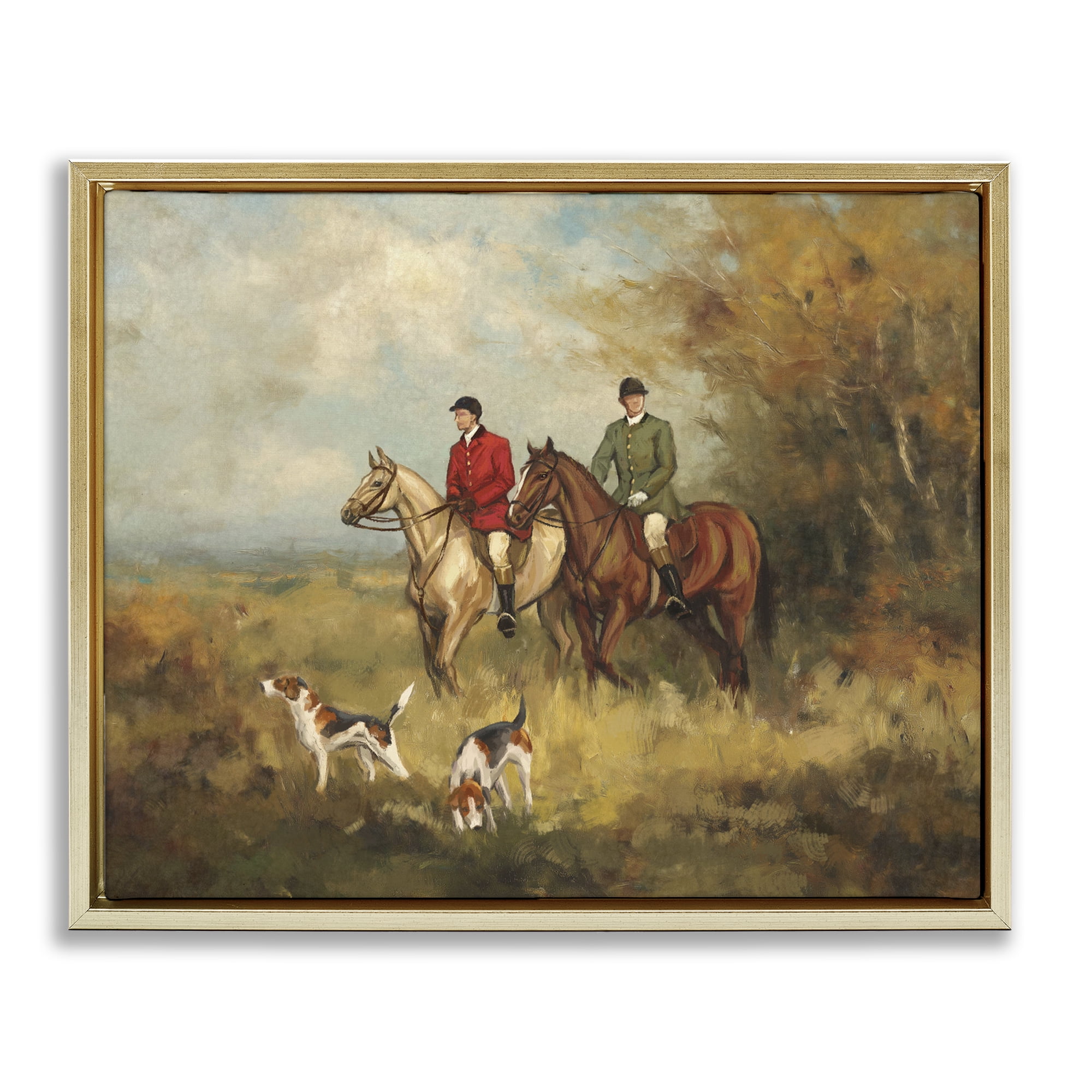 Stupell Industries Autumn Riders with Hounds Gold Framed Floater Canvas Wall Art, design by Ziwei Li