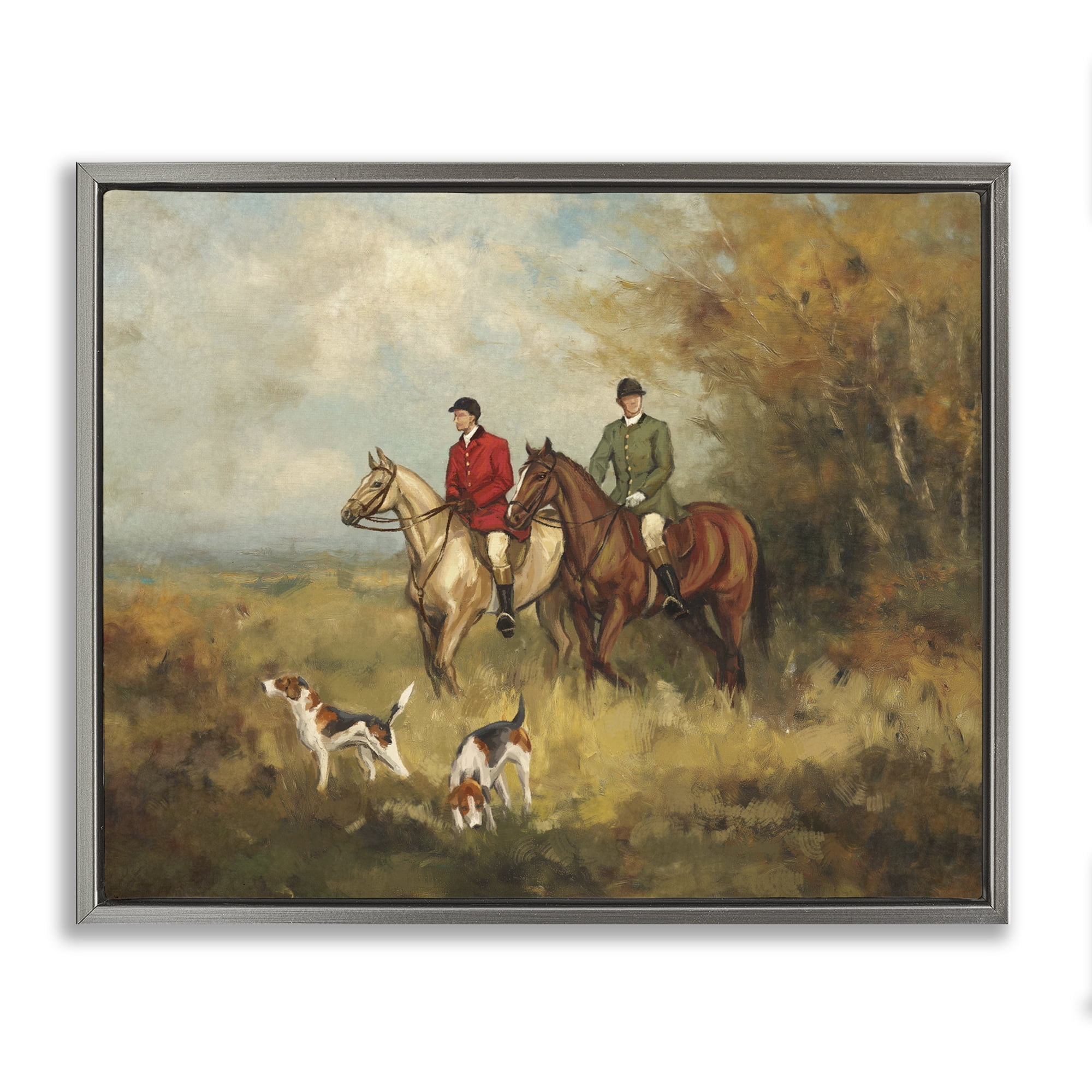 Stupell Industries Autumn Riders with Hounds Gray Framed Floater Canvas Wall Art, design by Ziwei Li