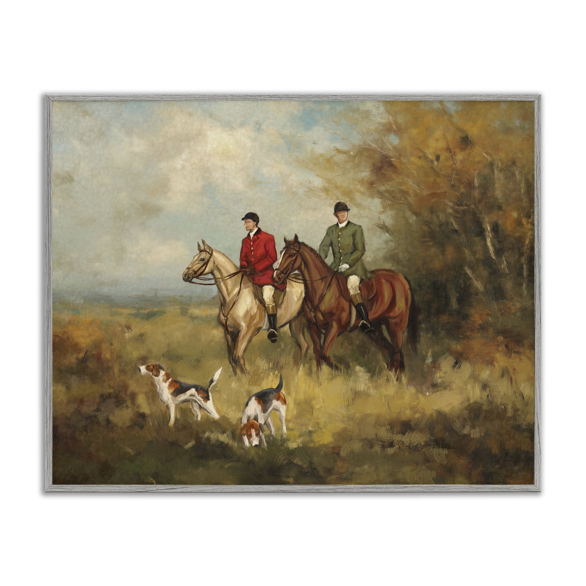 Stupell Industries Autumn Riders with Hounds Gray Framed Giclee Art, design by Ziwei Li