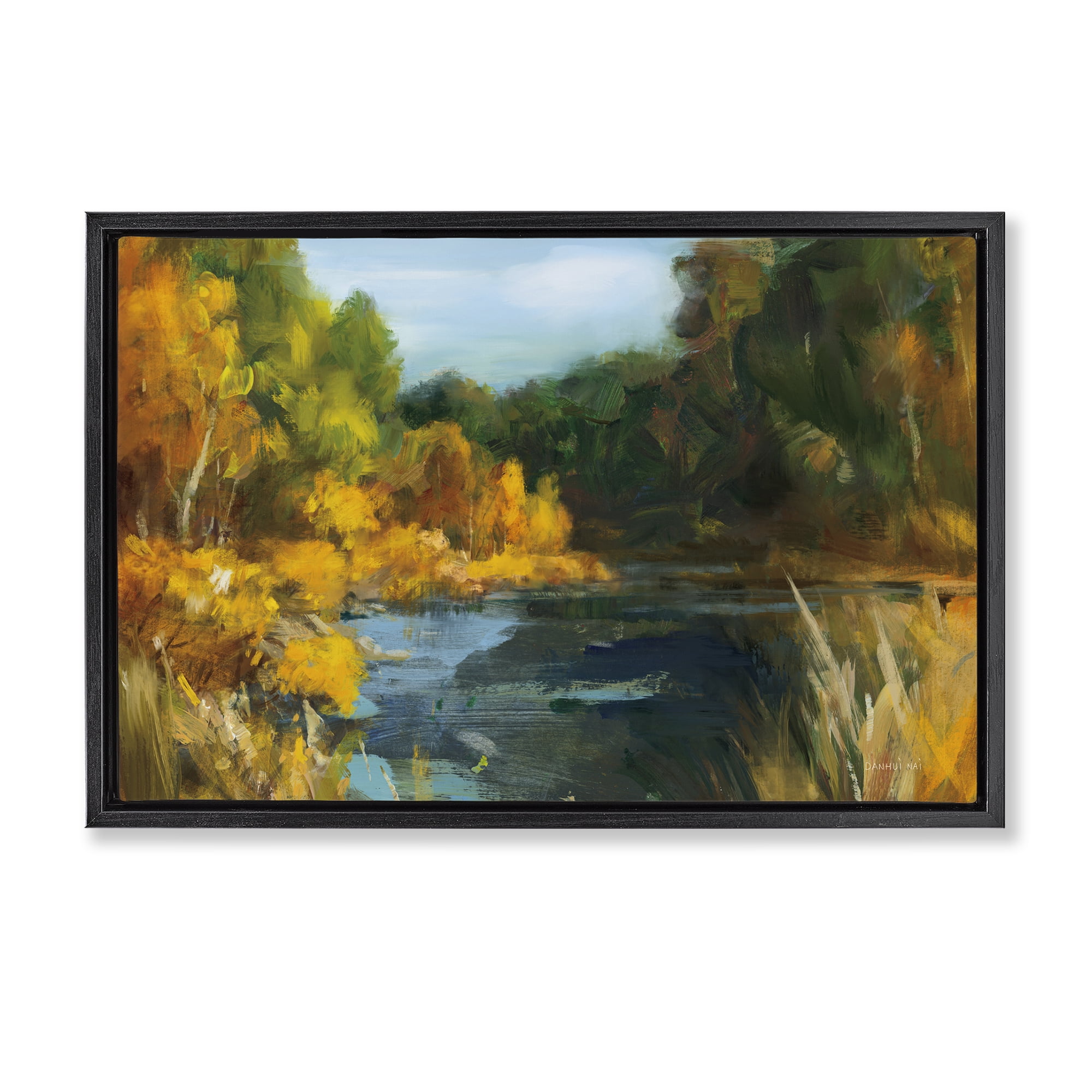Stupell Industries Autumn River Bend Abstract Black Framed Floater Canvas Wall Art, design by Danhui Nai