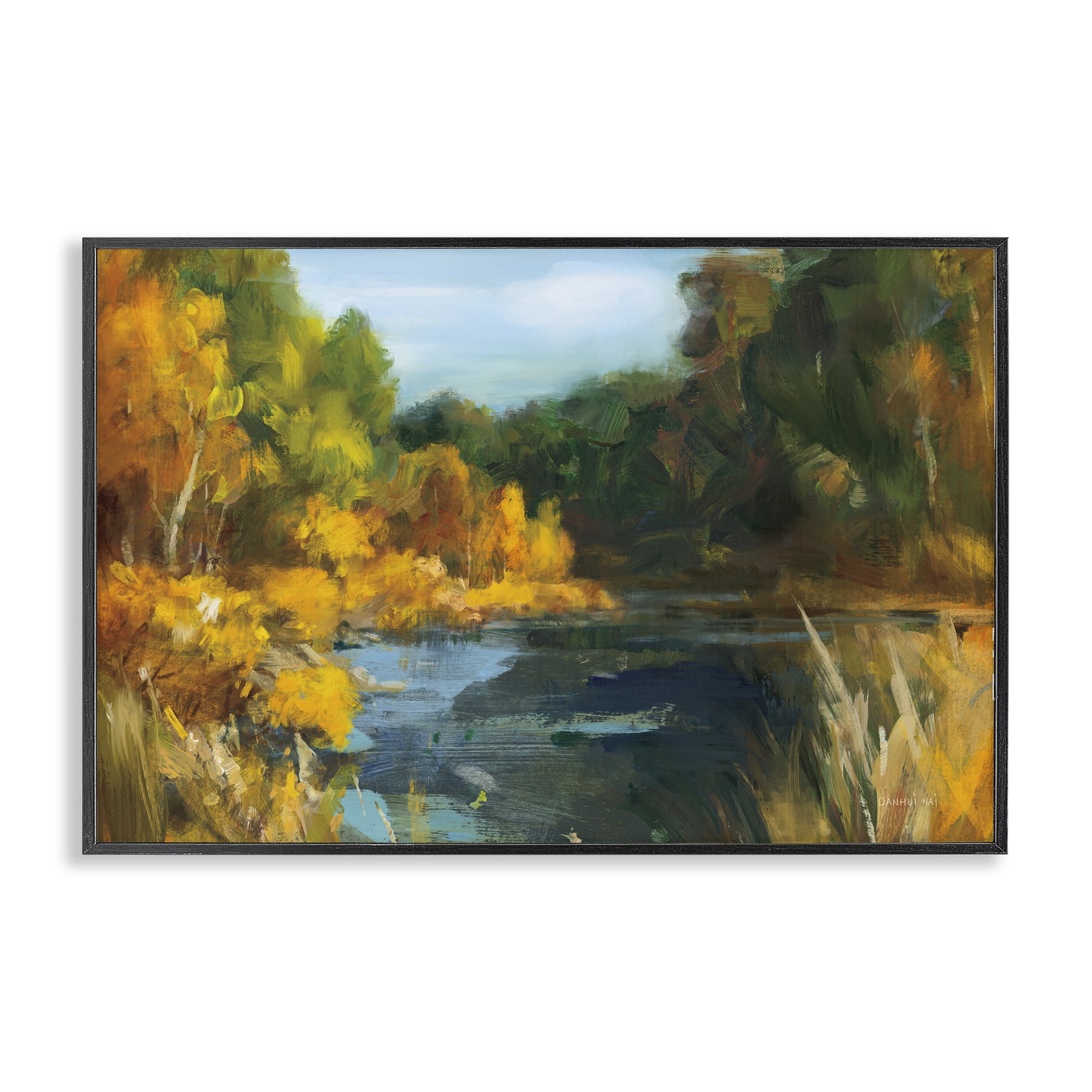 Stupell Industries Autumn River Bend Abstract Black Framed Giclee Art, design by Danhui Nai