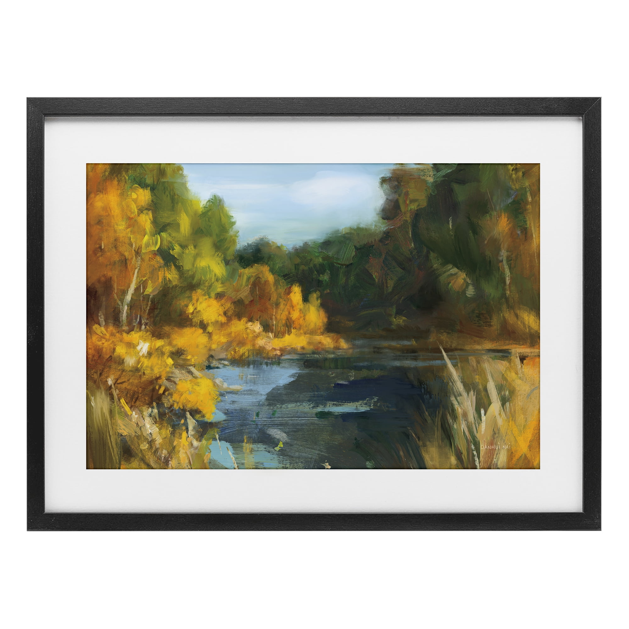 Stupell Industries Autumn River Bend Abstract Black Framed Print Under Glass, design by Danhui Nai
