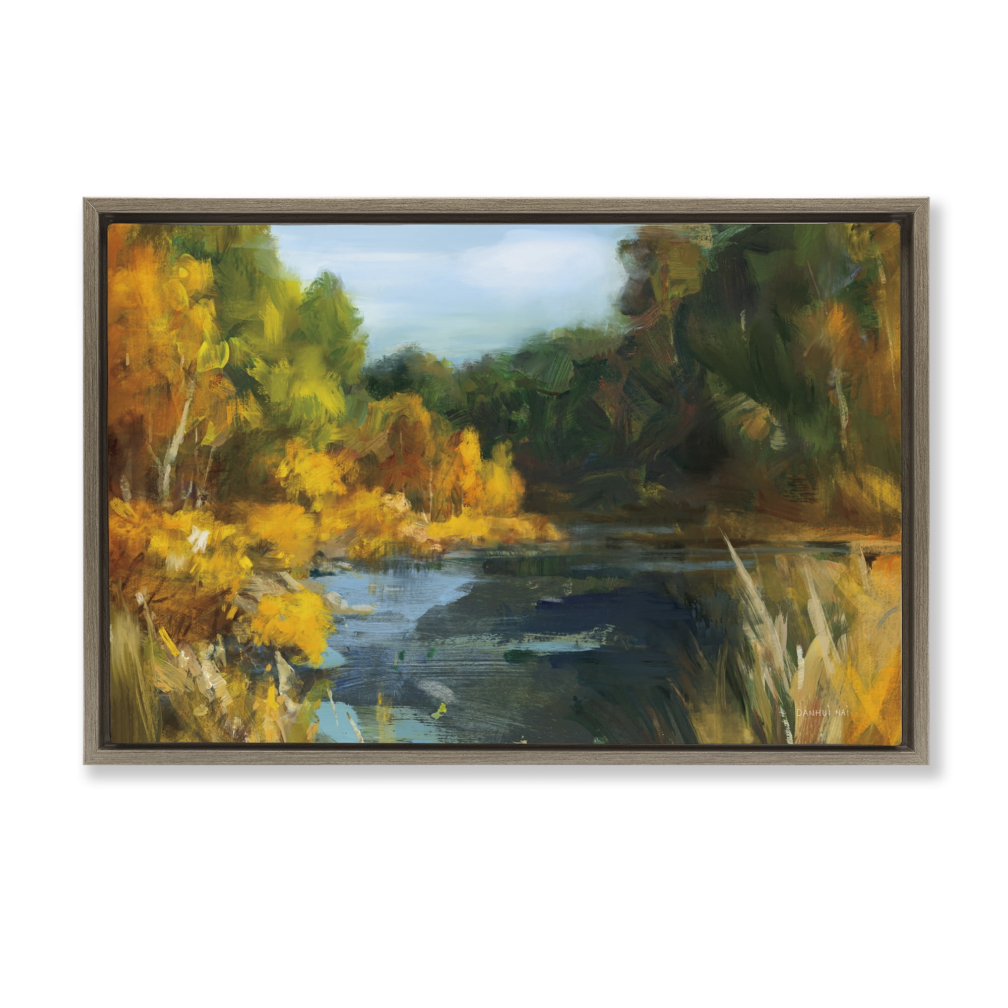 Stupell Industries Autumn River Bend Abstract Brown Framed Floater Canvas Wall Art, design by Danhui Nai