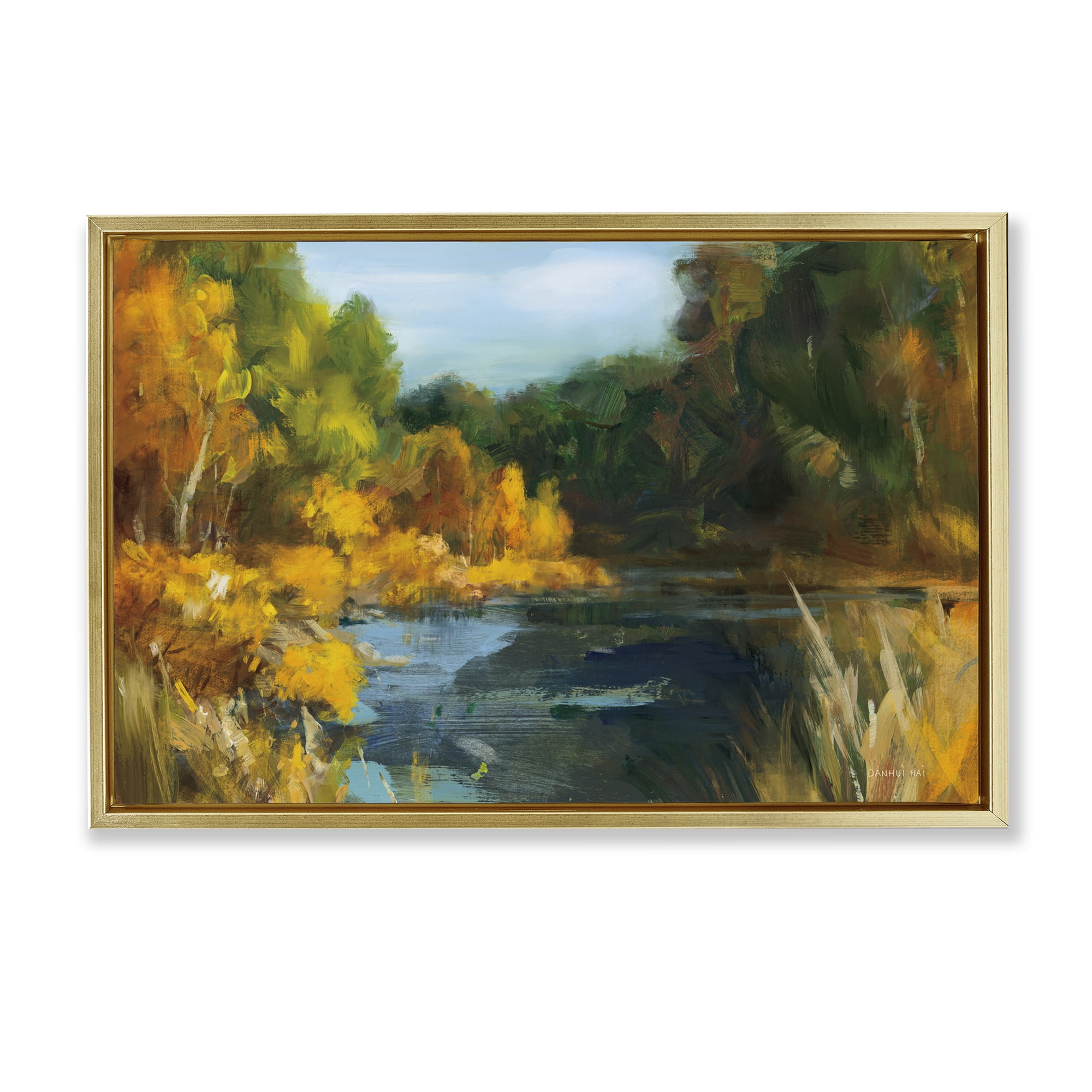 Stupell Industries Autumn River Bend Abstract Gold Framed Floater Canvas Wall Art, design by Danhui Nai