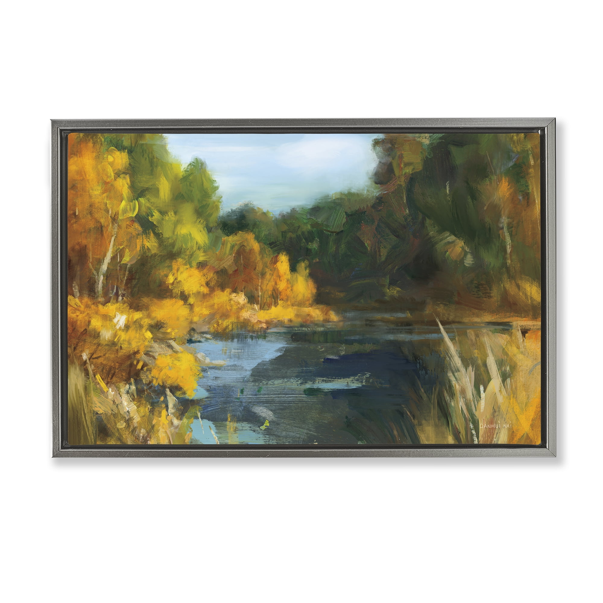 Stupell Industries Autumn River Bend Abstract Gray Framed Floater Canvas Wall Art, design by Danhui Nai