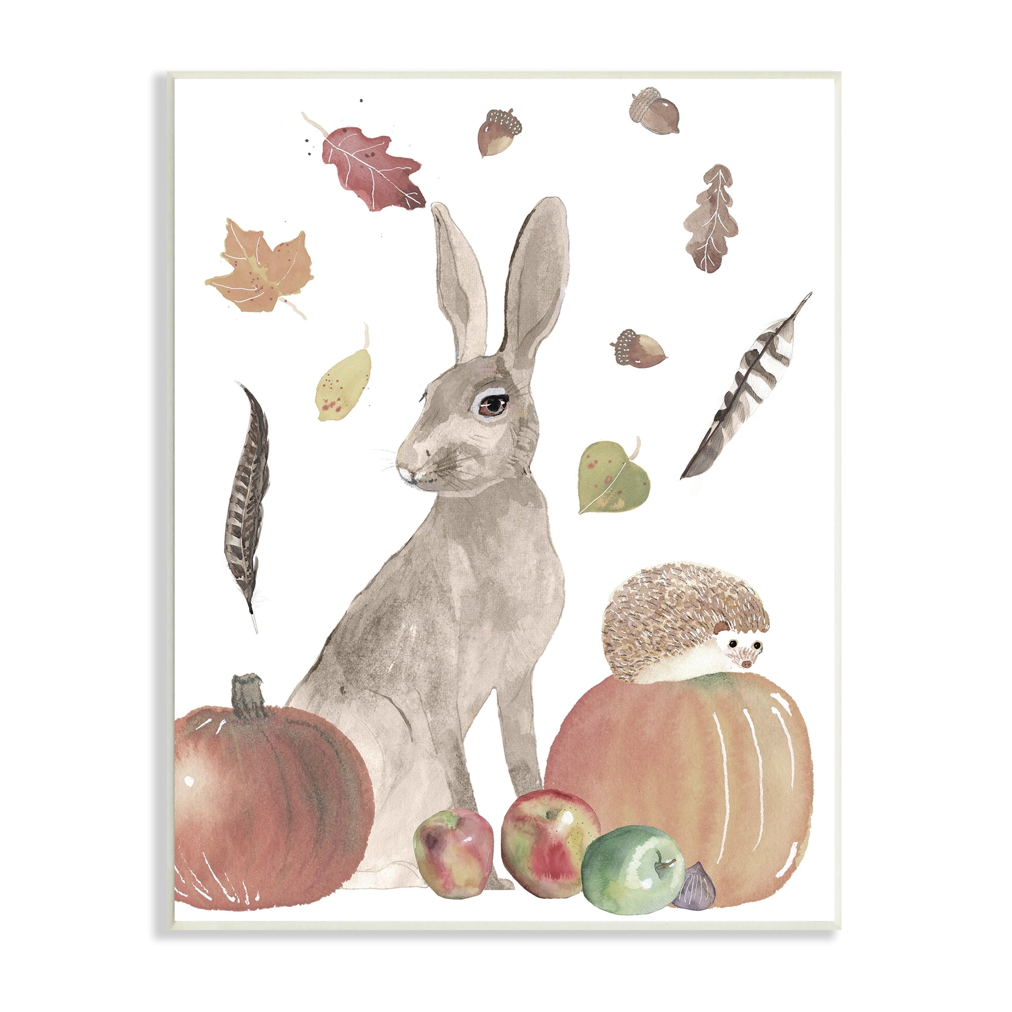 Stupell Industries Autumn Season Rabbit and Hedgehog Pumpkin Foliage, 10 x 15,Design by Alicia Longley