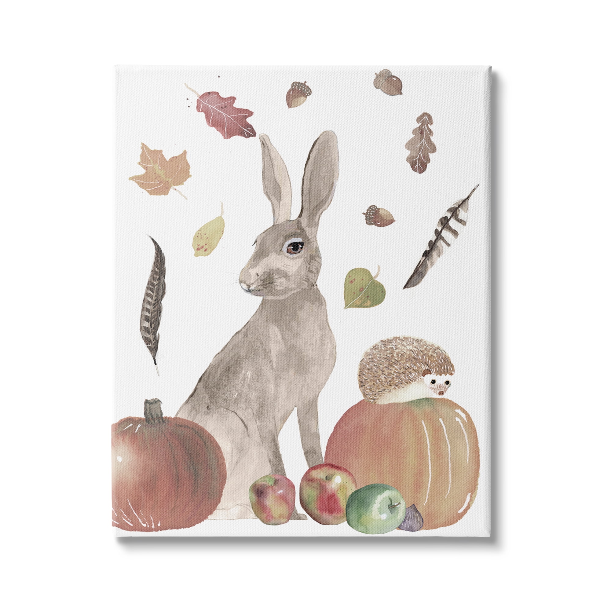 Stupell Industries Autumn Season Rabbit and Hedgehog Pumpkin Foliage, 16 x 20,Design by Alicia Longley