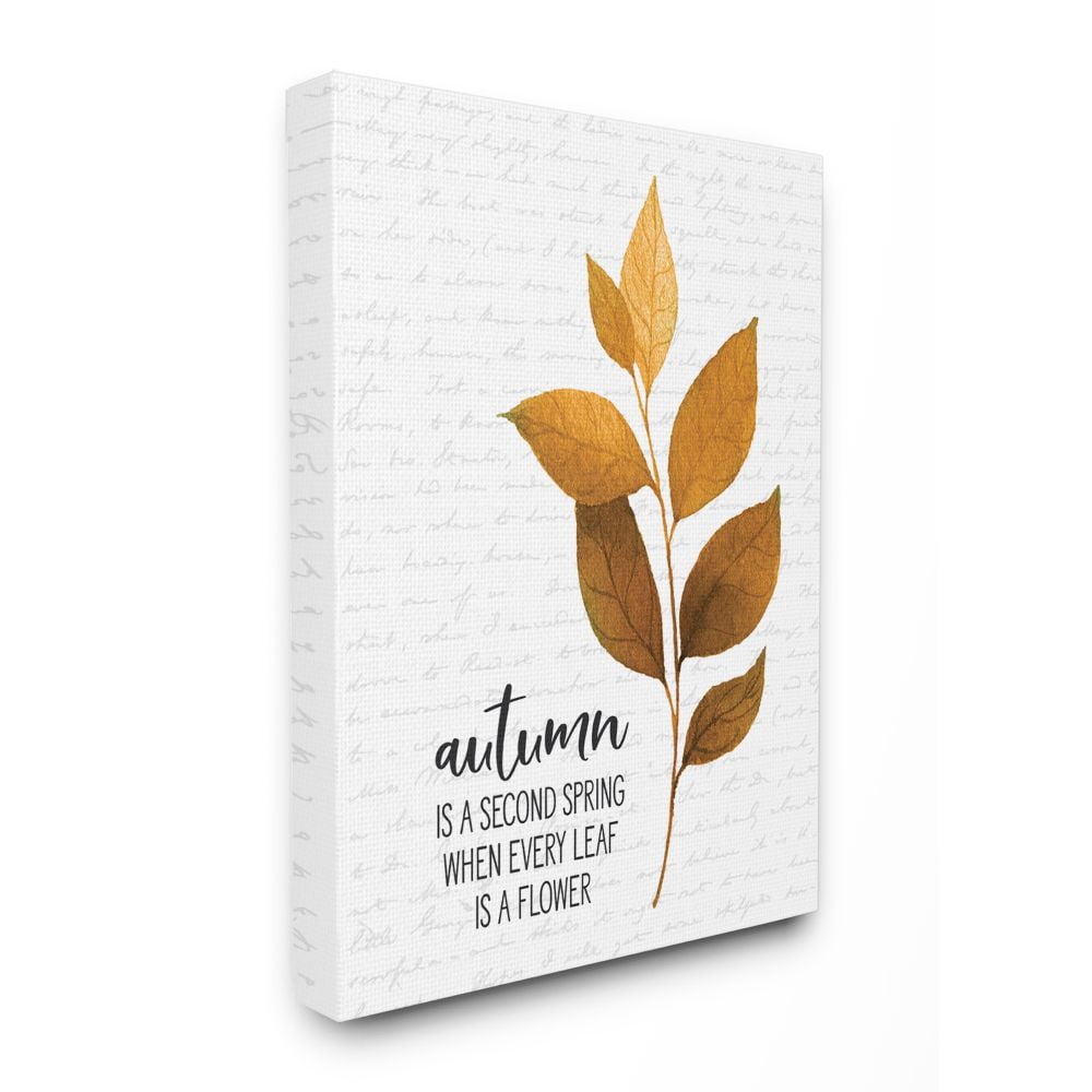 Stupell Industries Autumn Second Spring Fall Leaves Seasonal DesignCanvas Wall Art By Artist Lettered and Lined
