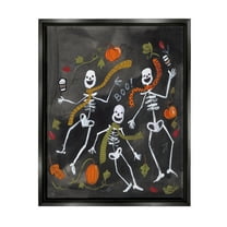 Stupell Industries Autumn Skeletons with Coffee Holiday Painting Black Floater Framed Art Print Wall Art, 17 x 21