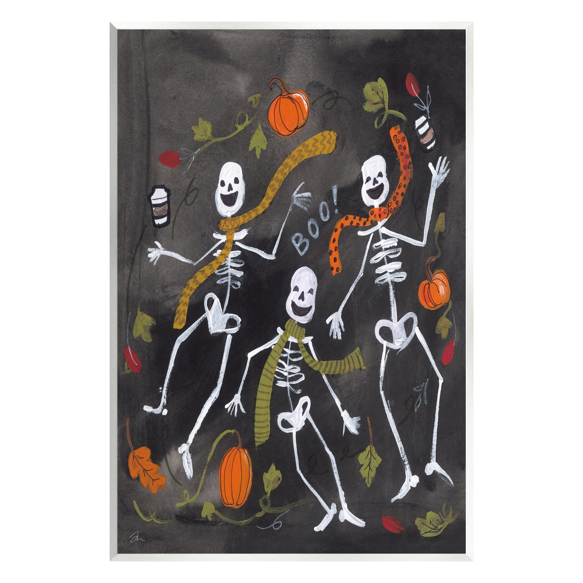 Stupell Industries Autumn Skeletons with Coffee Holiday Painting Unframed Art Print Wall Art, 13 x 19