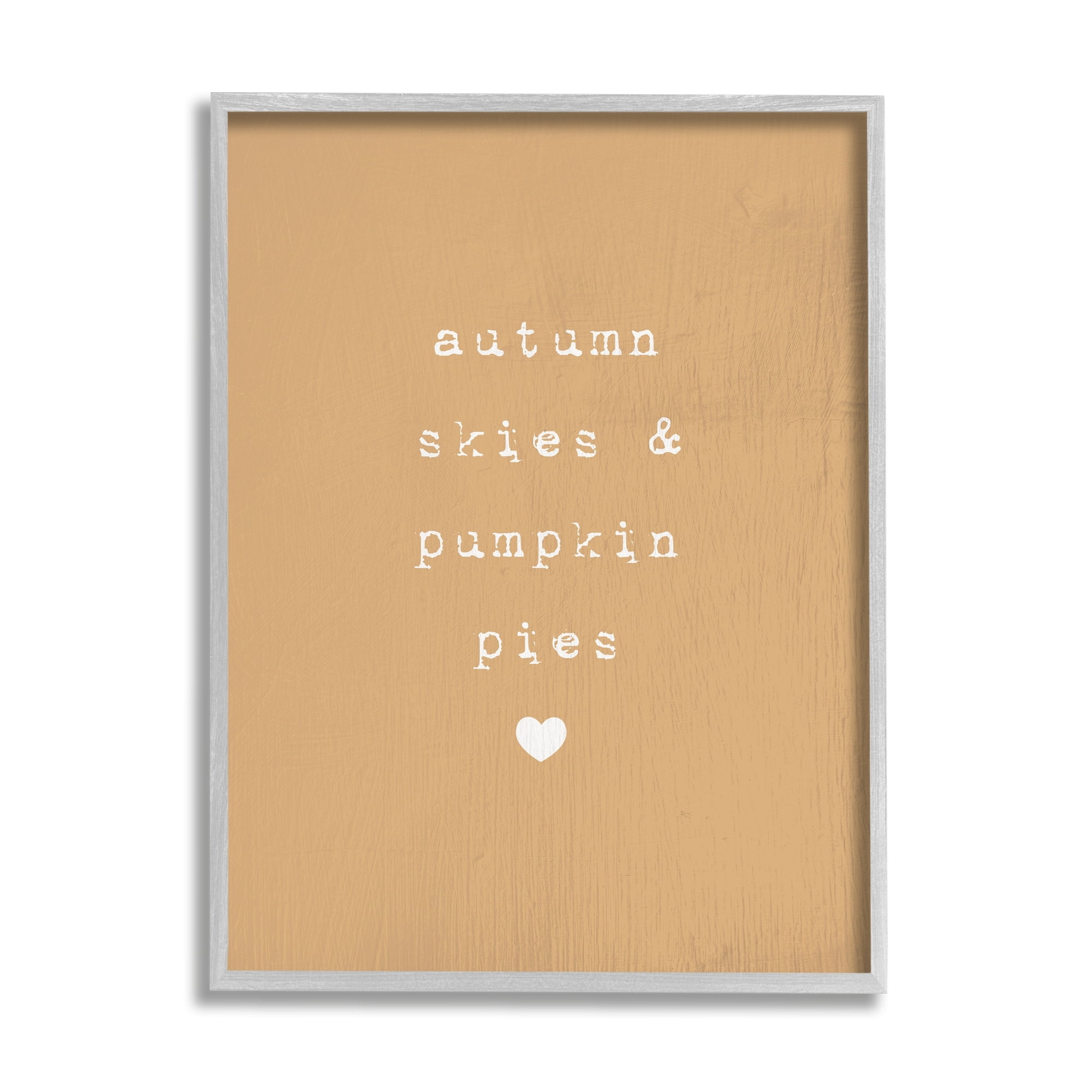 Stupell Industries Autumn Skies Pumpkin Pies Phrase Over Orange Graphic Art Gray Framed Art Print Wall Art, 11x14, by Daphne Polselli
