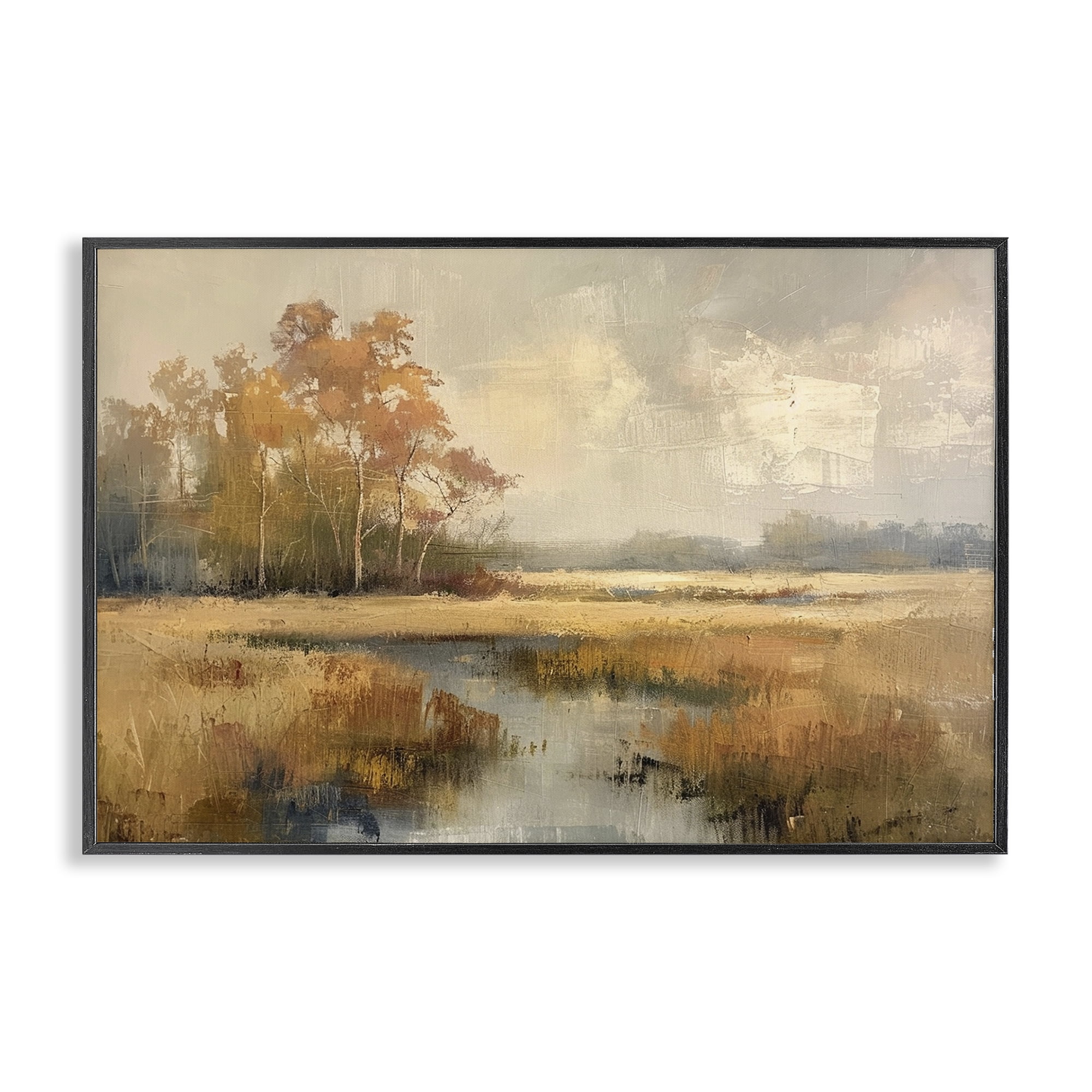 Stupell Industries Autumn Stream Landscape Landscape & Nature Painting Black Framed Art Print Wall Art, 24 x 16