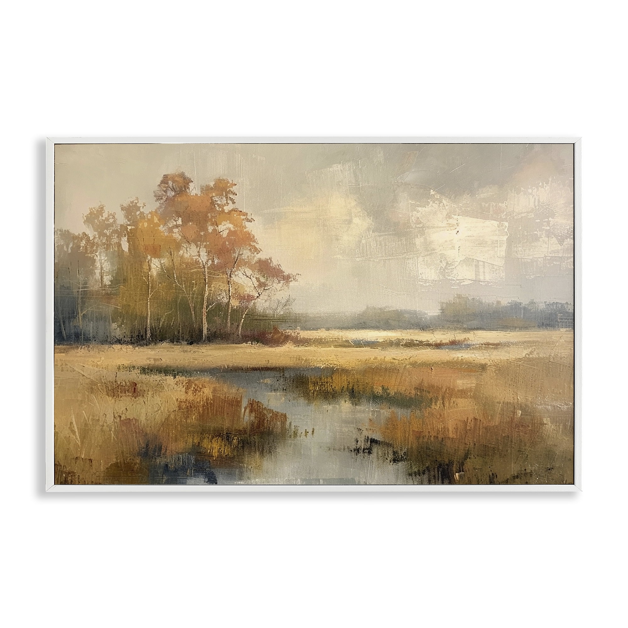 Stupell Industries Autumn Stream Landscape Landscape & Nature Painting White Framed Art Print Wall Art, 24 x 16