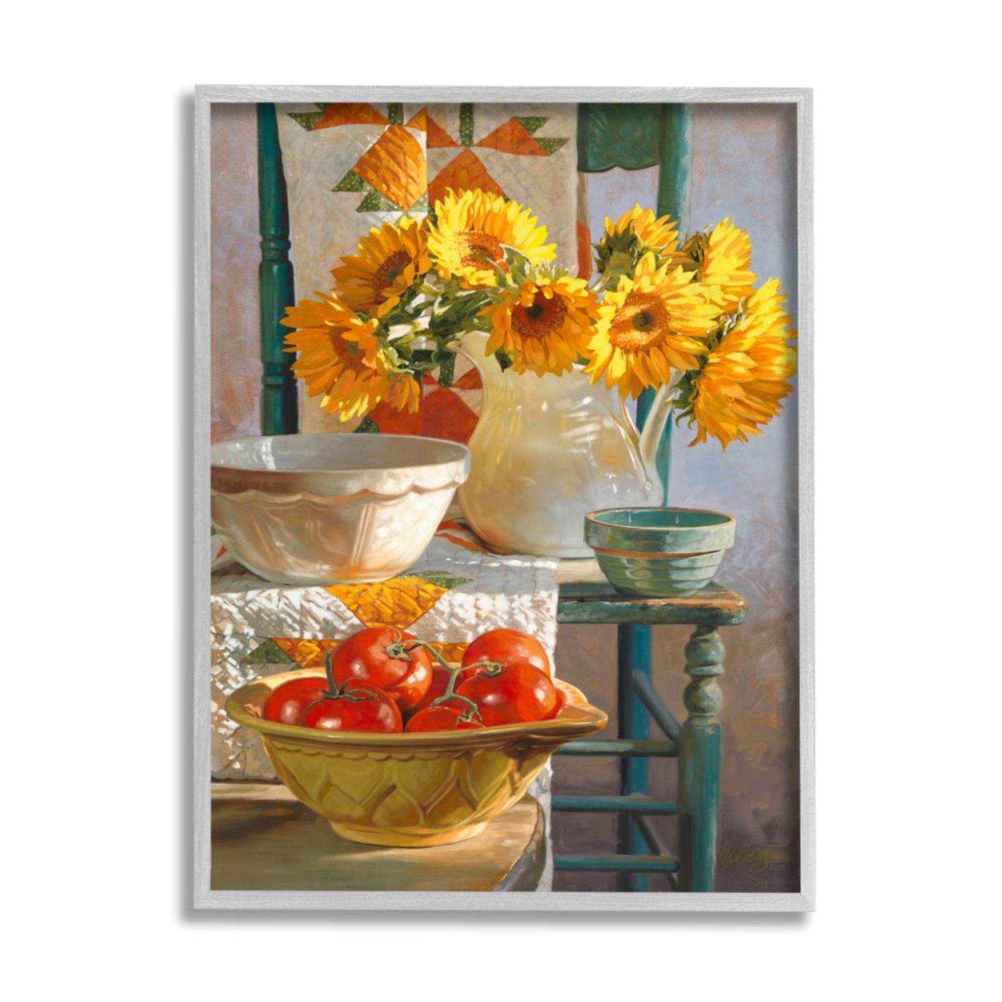 Stupell Industries Autumn Sunflower Harvest Country Chair Still Life Design by Heide Presse, 16" x 20", Gray Framed