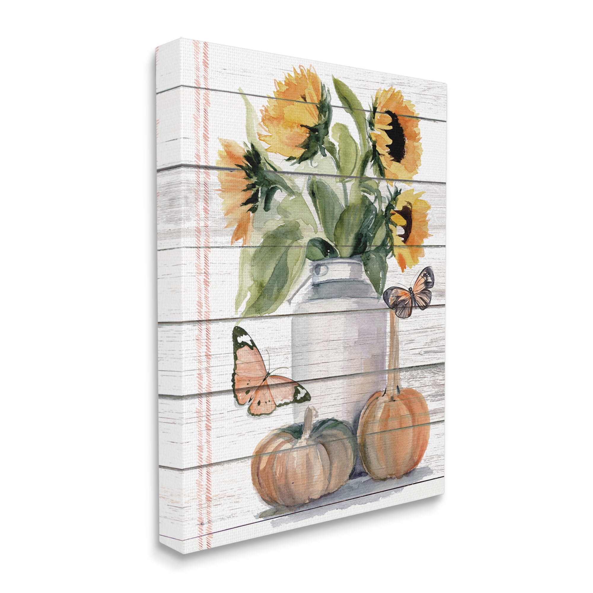 Stupell Industries Autumn Sunflower Jar Orange Monarch Butterflies Botanical & Floral Painting Gallery Wrapped Canvas Art Print Wall Art, 16 x 20