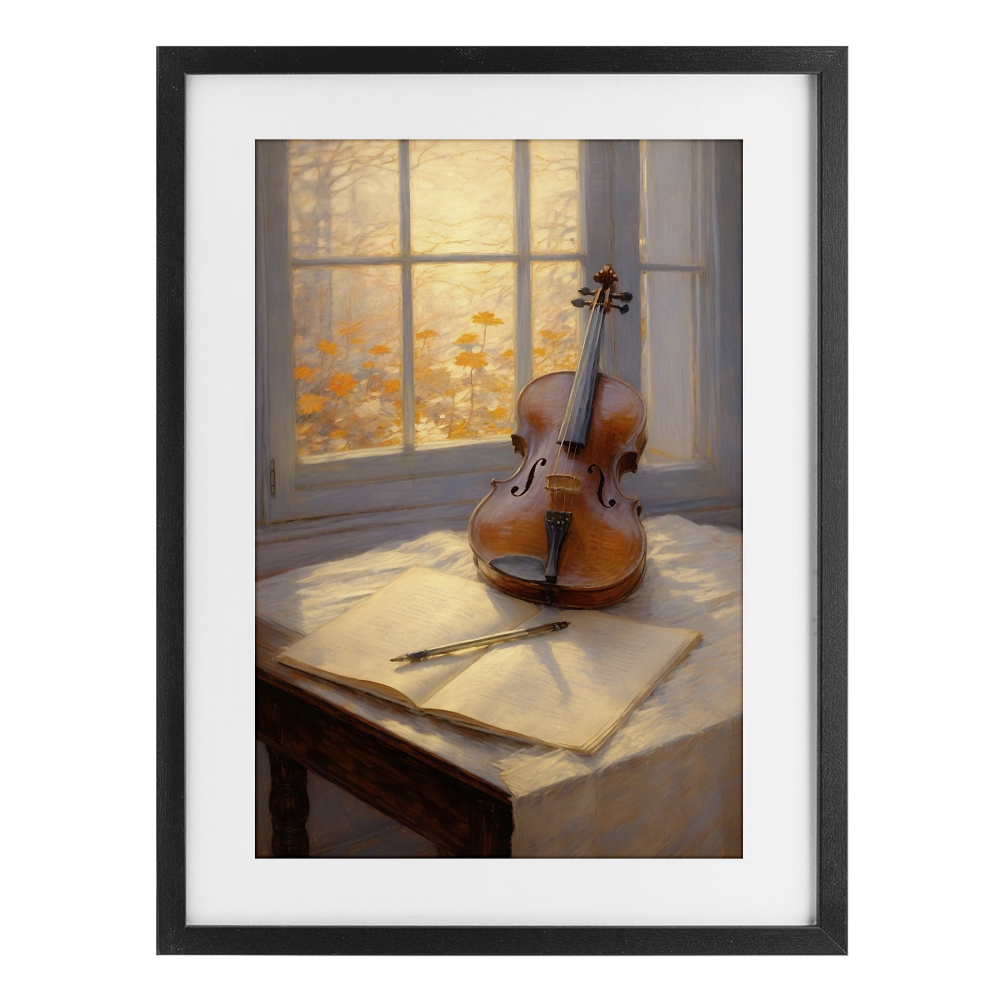 Stupell Industries Autumn Sunlit Violin Black Framed Print Under Glass, design by Angie Hawke